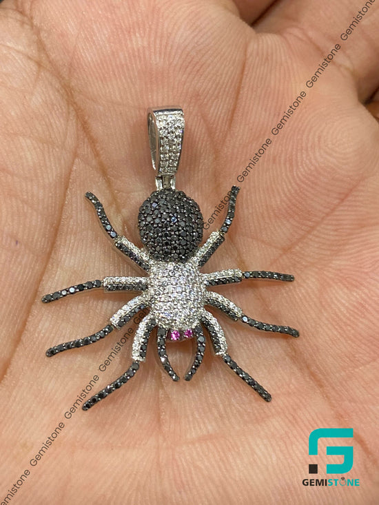 Iced Out Black and White Pave Diamond Spider Pendant For Unisex