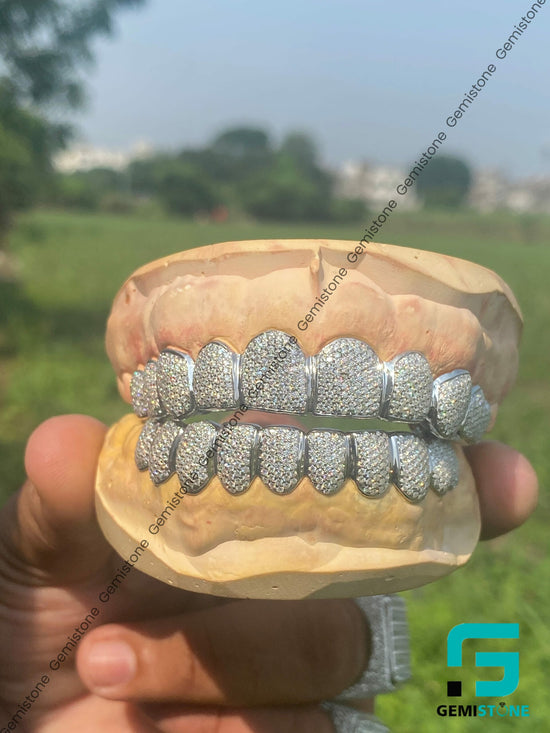 Custom Perm Cut Moissanite Iced Out Teeth 925 Silver