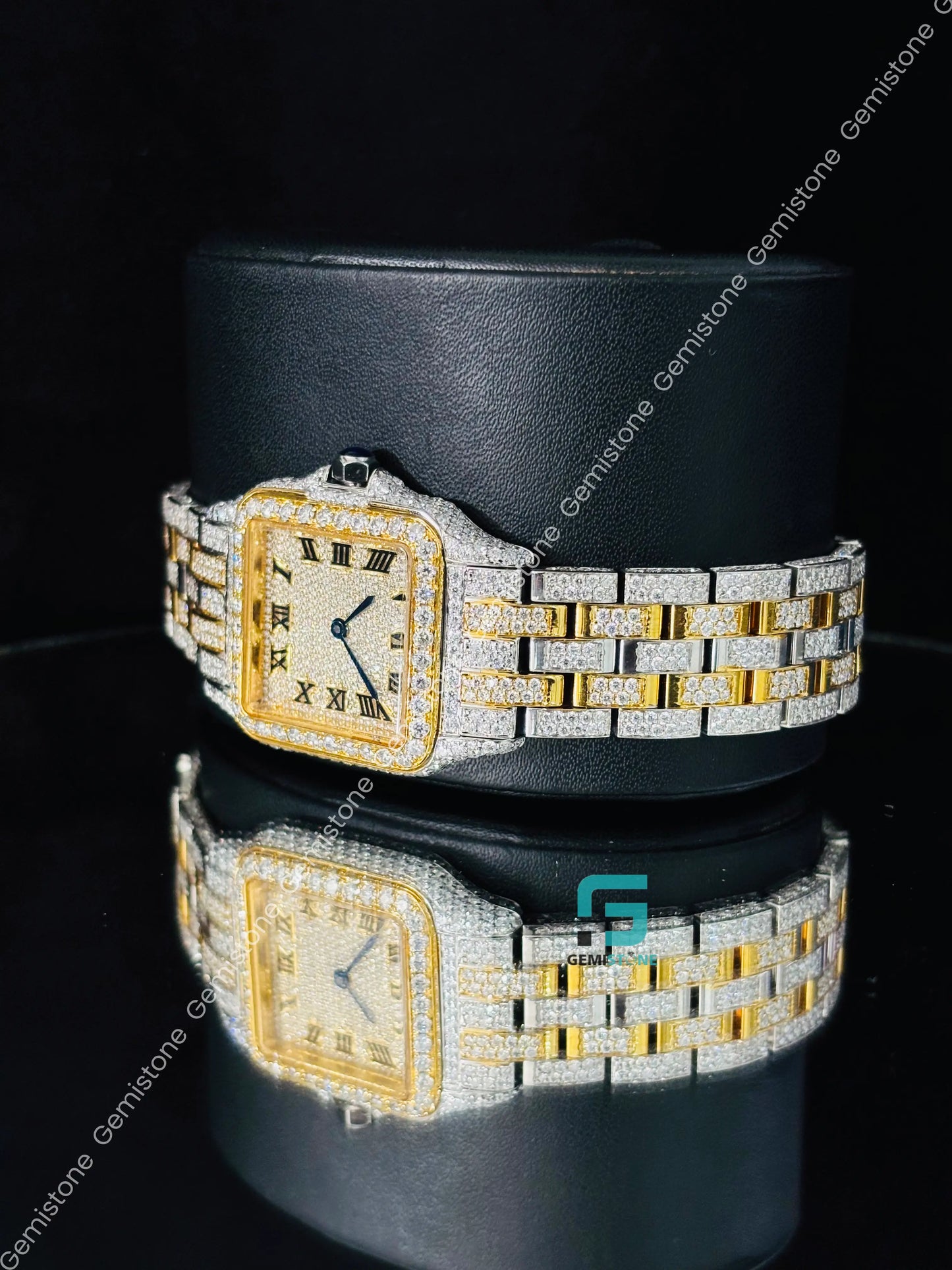 Women's 38MM Studded Roman Number Moissanite Watch