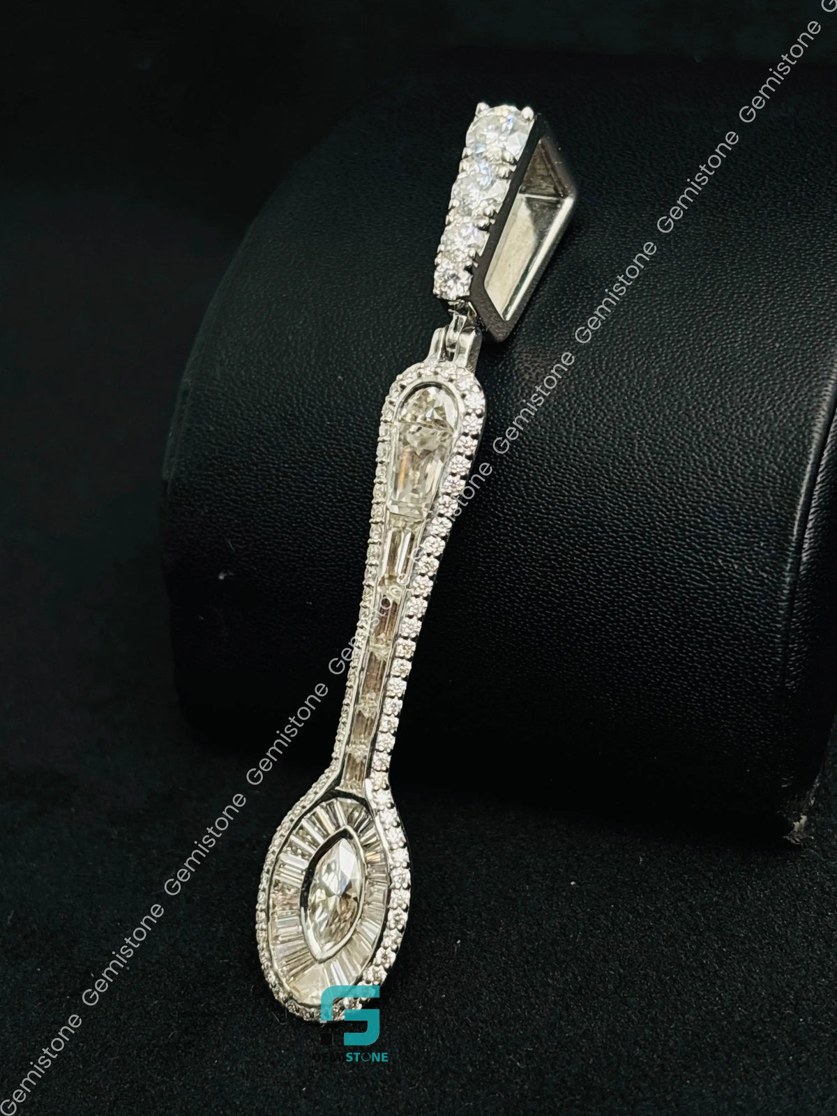 Baguette Moissanite Dainty Spoon Iced Out Charm Pendant