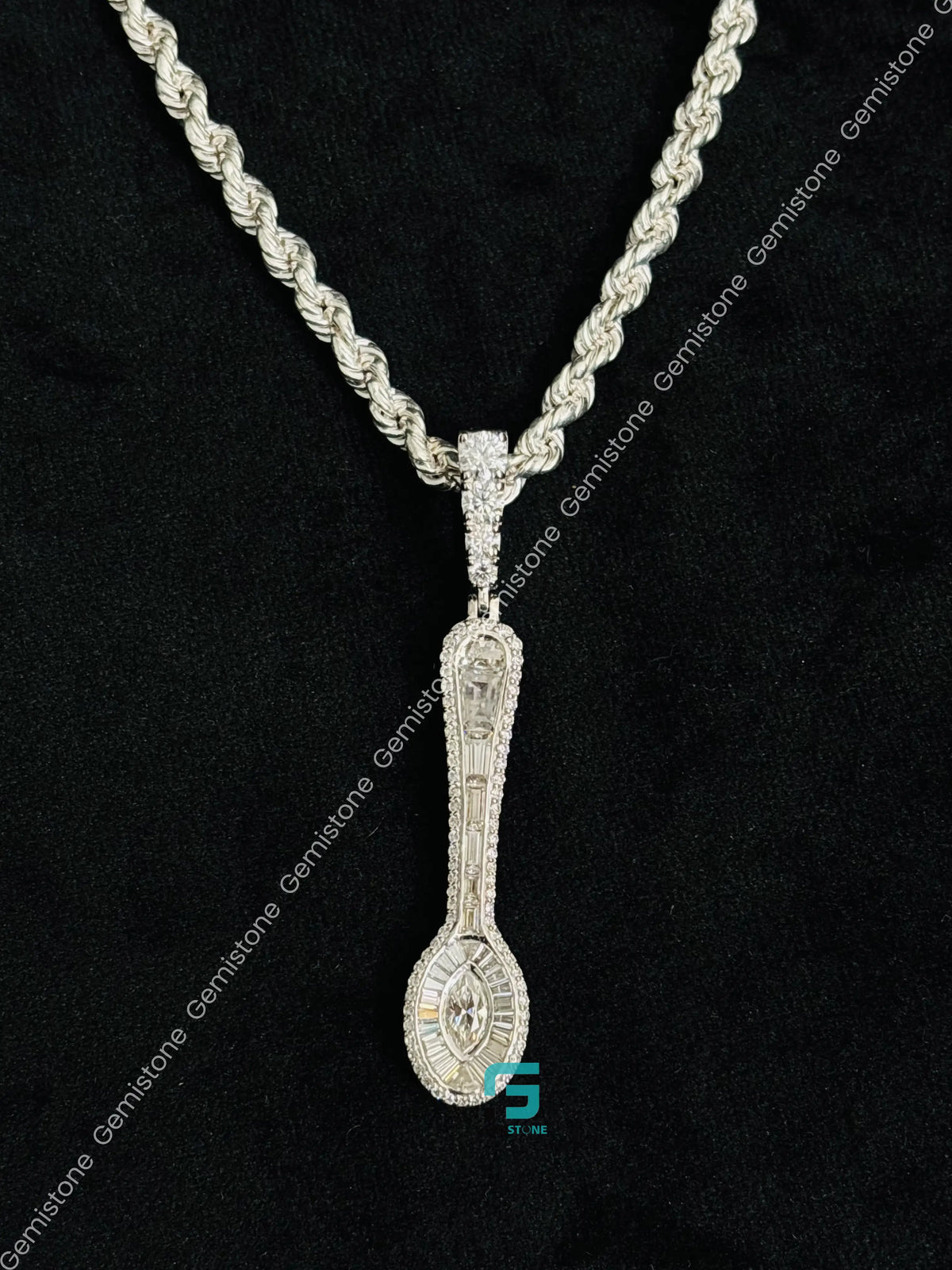 Baguette Moissanite Dainty Spoon Iced Out Charm Pendant
