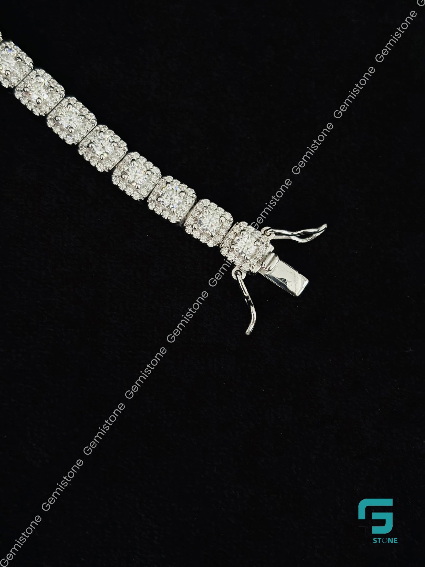 925 Silver 16MM Tennis Halo Moissanite Iced Out Bracelet