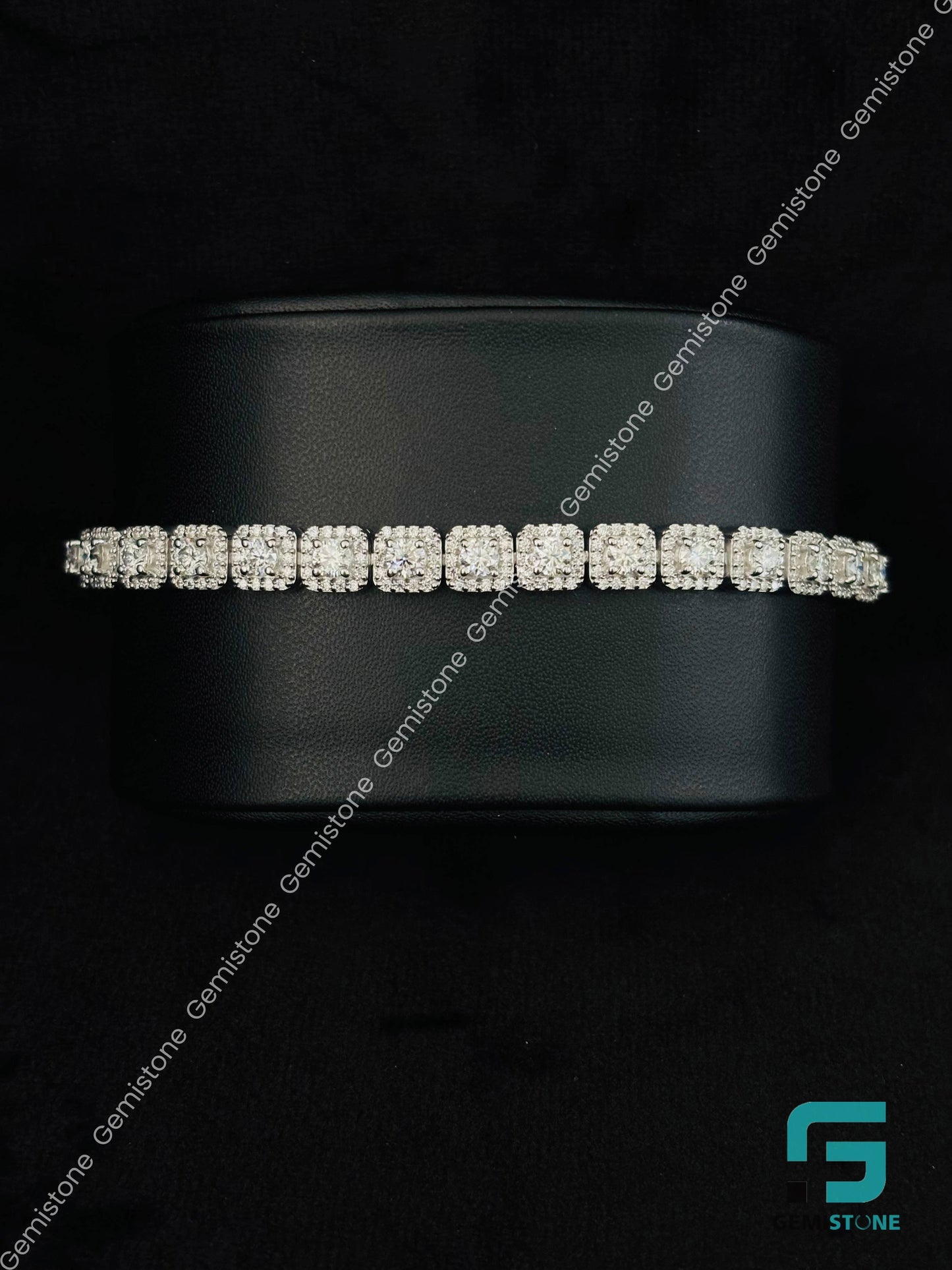 925 Silver 16MM Tennis Halo Moissanite Iced Out Bracelet