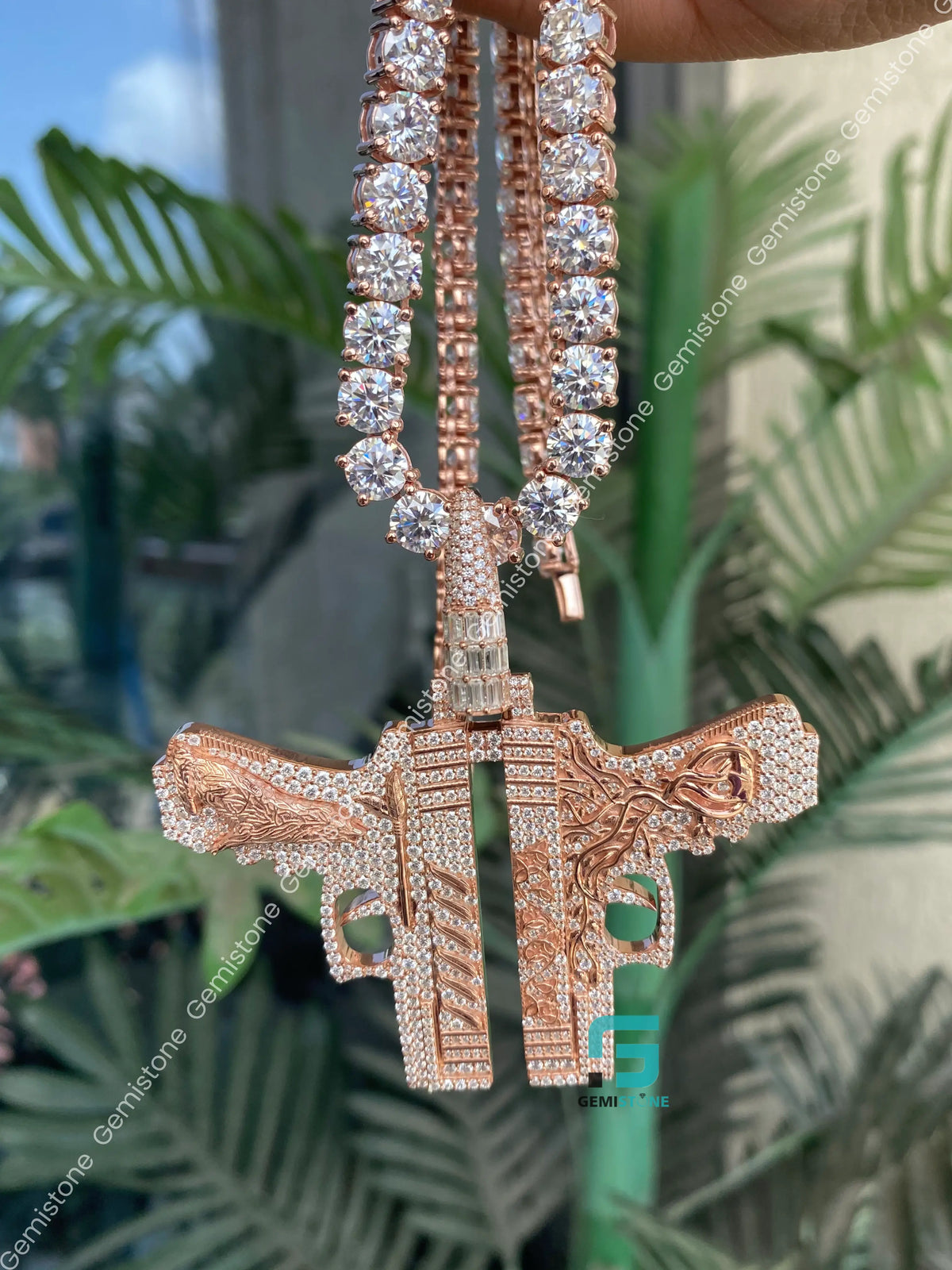 Double Pistol Gun Moissanite Hip Hop Pendant For Men