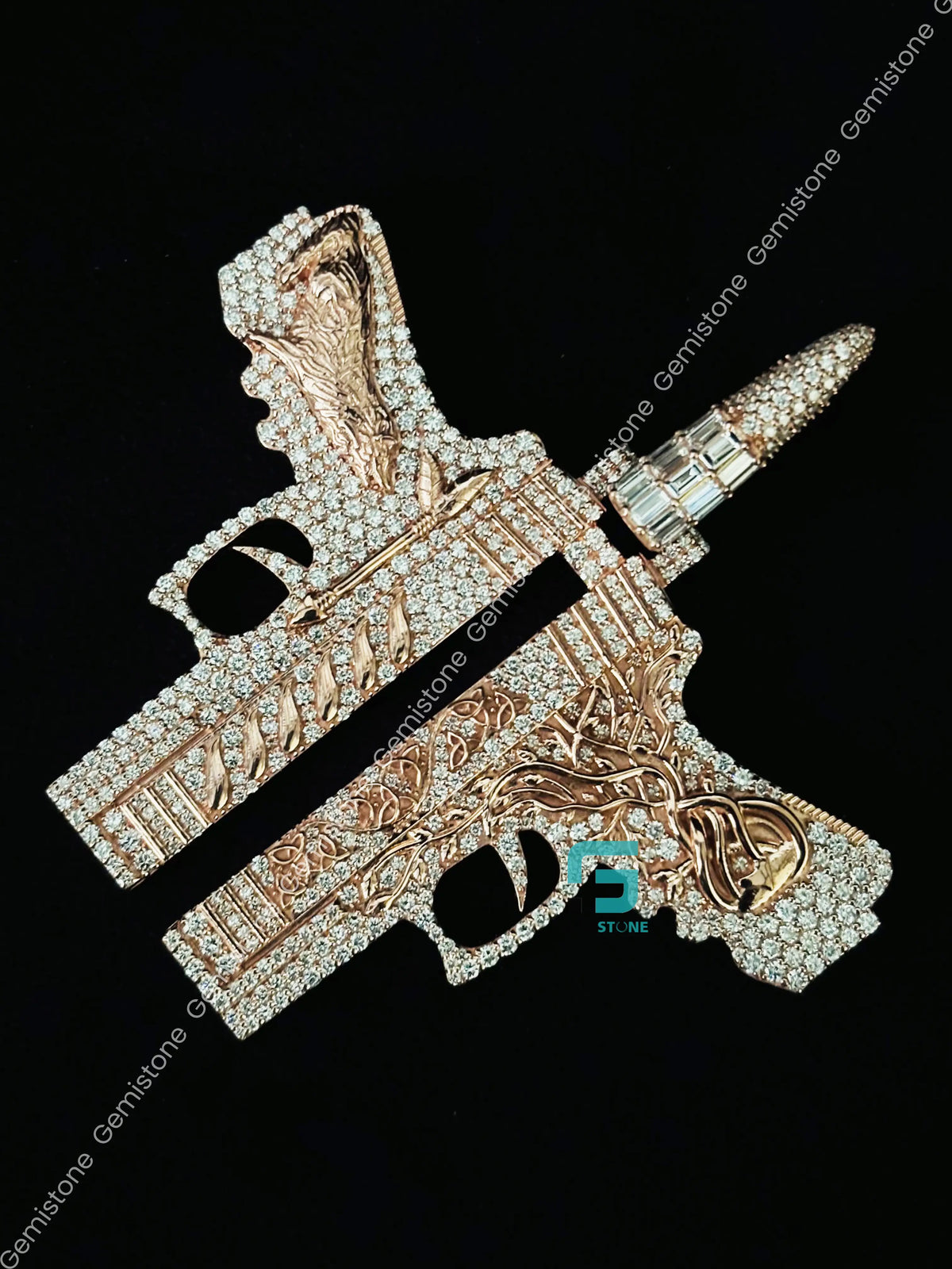Double Pistol Gun Moissanite Hip Hop Pendant For Men