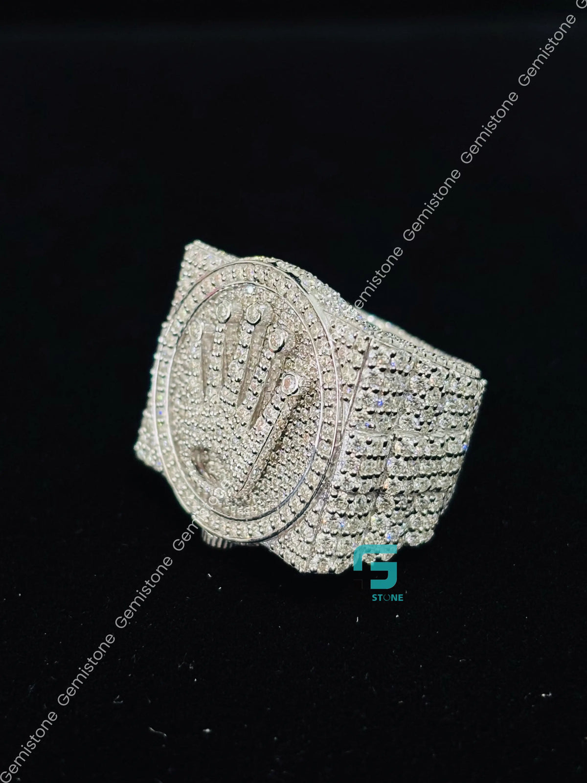 Men's 925 Silver King Crown Studded Moissanite Hip Hop Ring