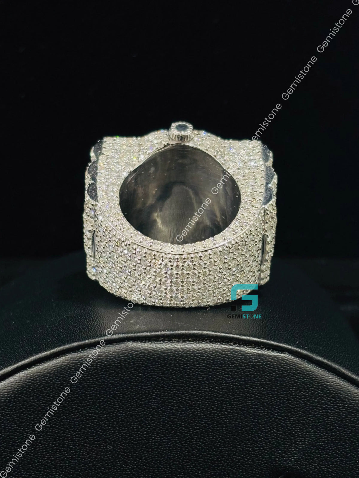 Men's 925 Silver King Crown Studded Moissanite Hip Hop Ring