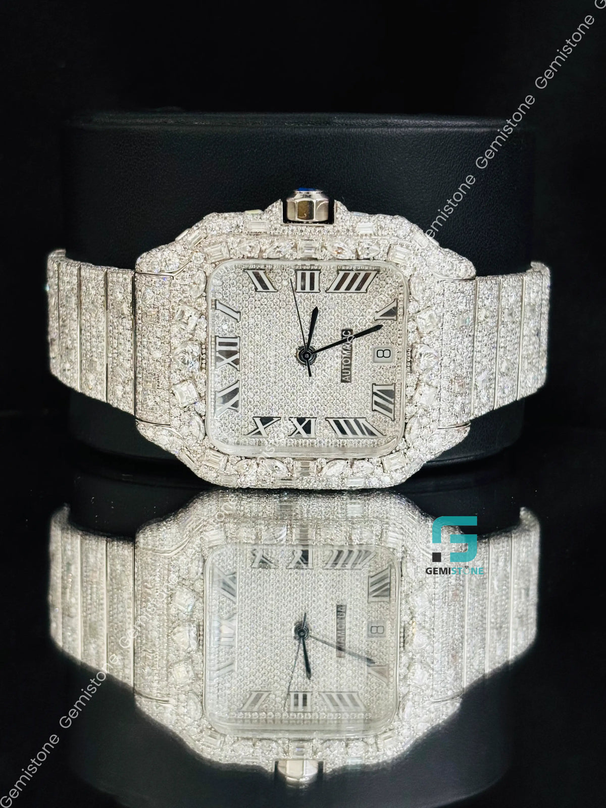 Fully Iced Out Roman Number Moissanite Multi Shape Watch