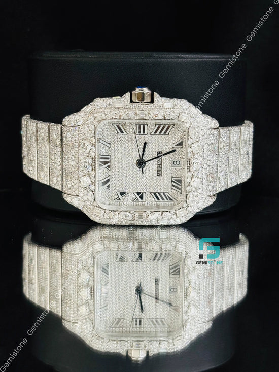 Fully Iced Out Roman Number Moissanite Multi Shape Watch