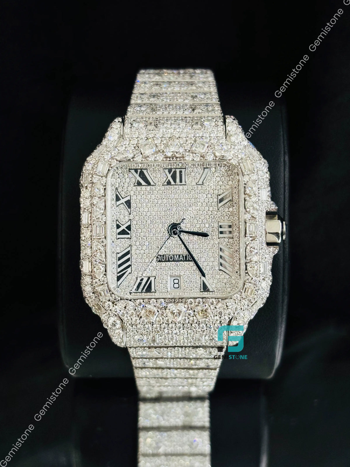 Fully Iced Out Roman Number Moissanite Multi Shape Watch
