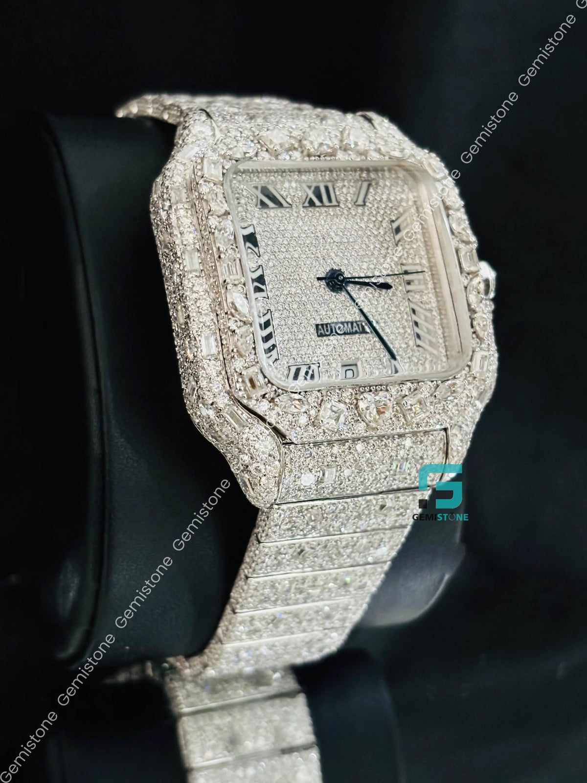 Fully Iced Out Roman Number Moissanite Multi Shape Watch