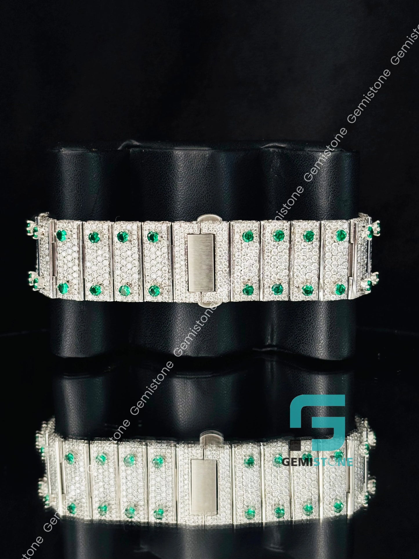 Iced Out White Green Stone Moissanite Watch