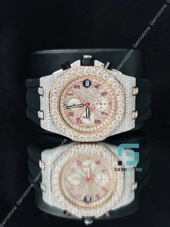 Iced Out Black Rubber Chronograph Moissanite Watch