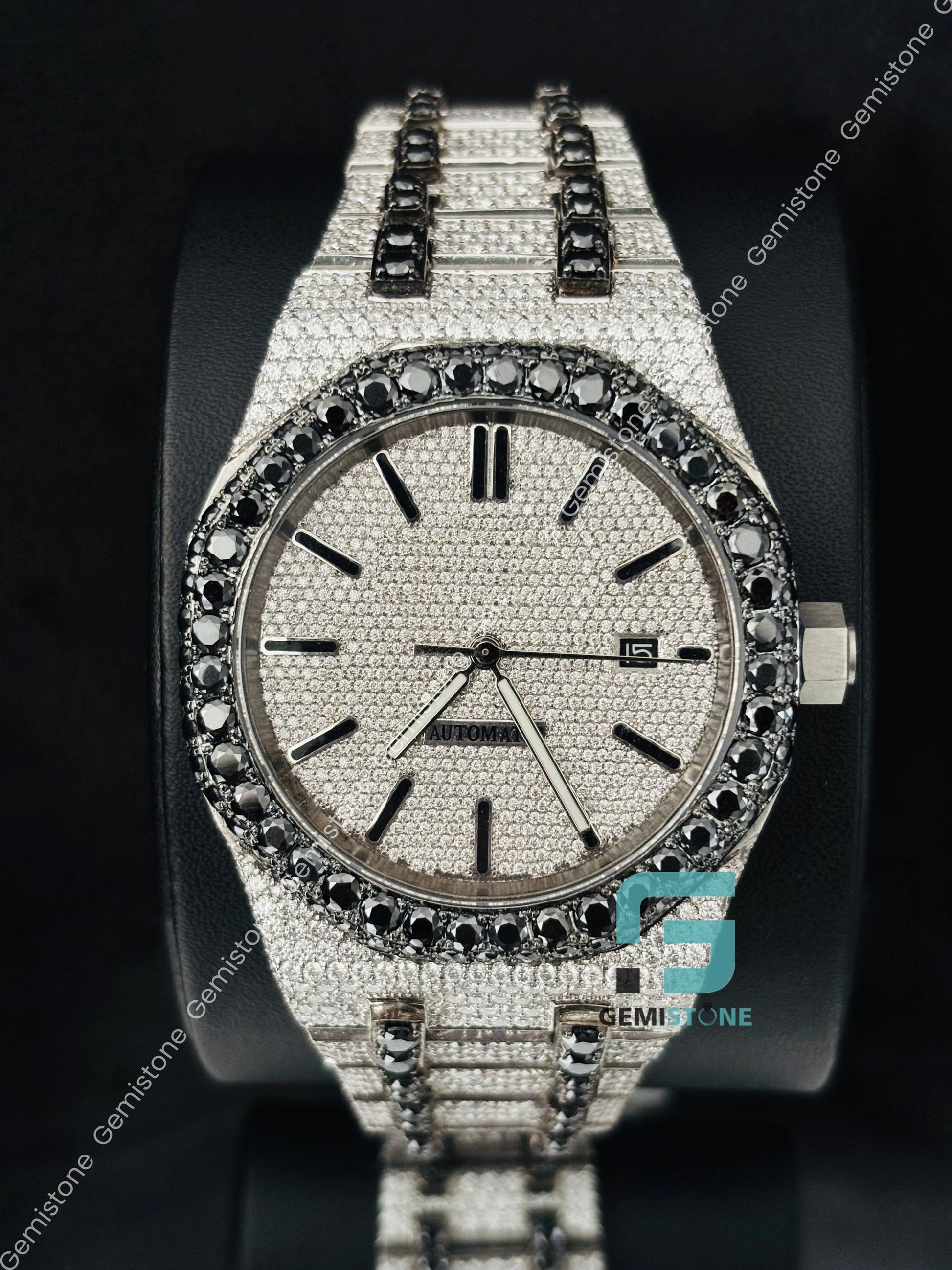 Iced Out Black_ White Diamond Fully Studded Watch