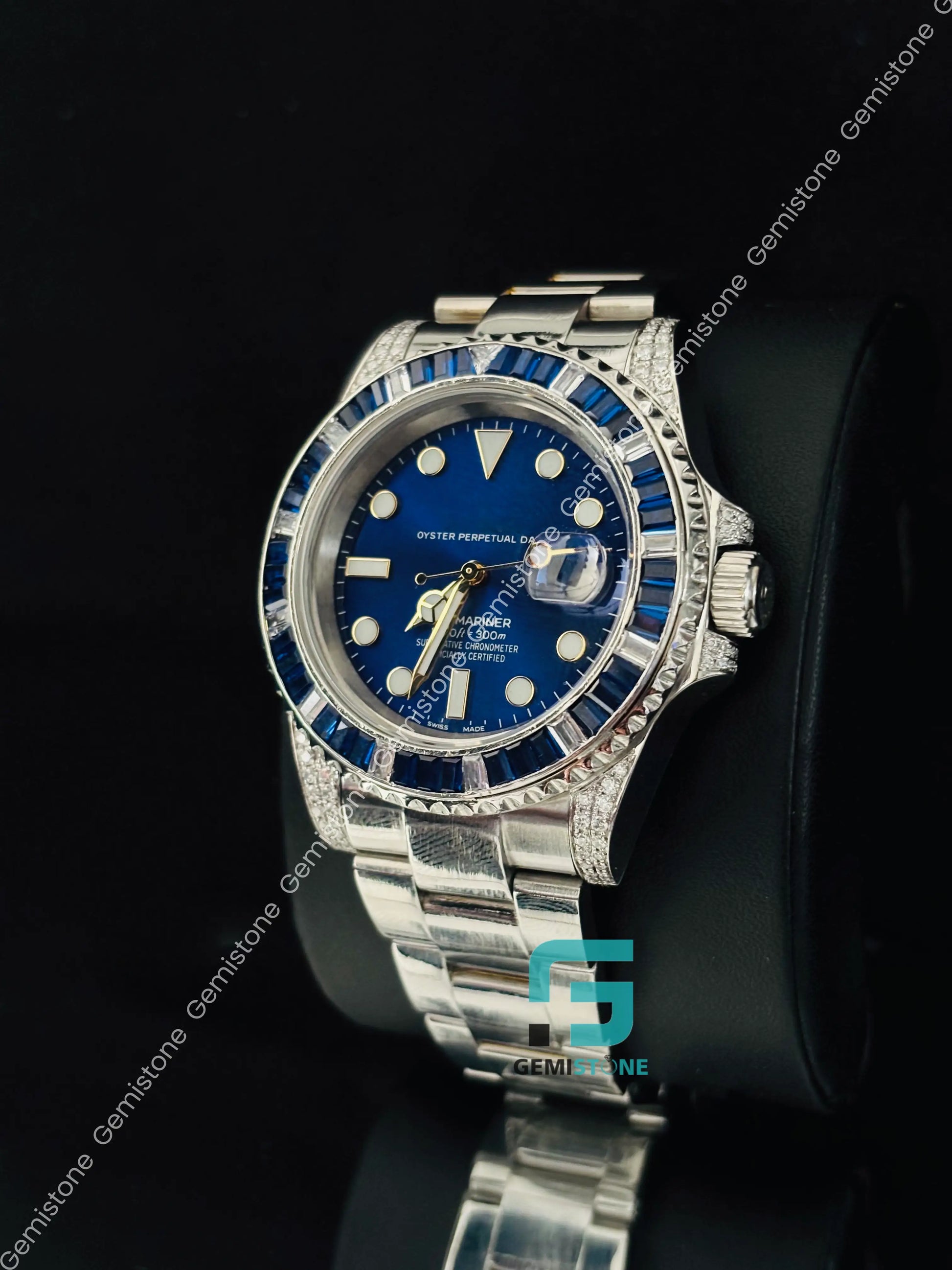 Iced Out Blue Dial Rolex Moissanite Watch For Men