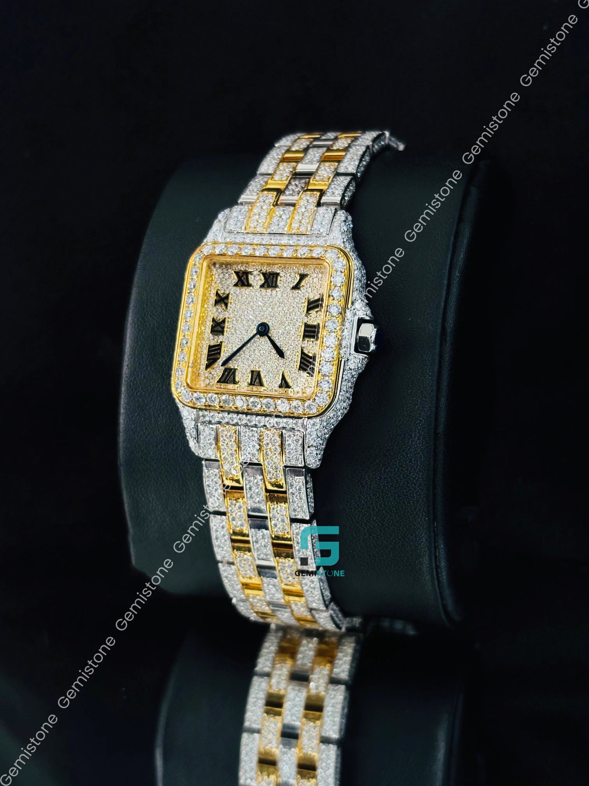 Iced Out Cartier Roman Number Moissanite Watch