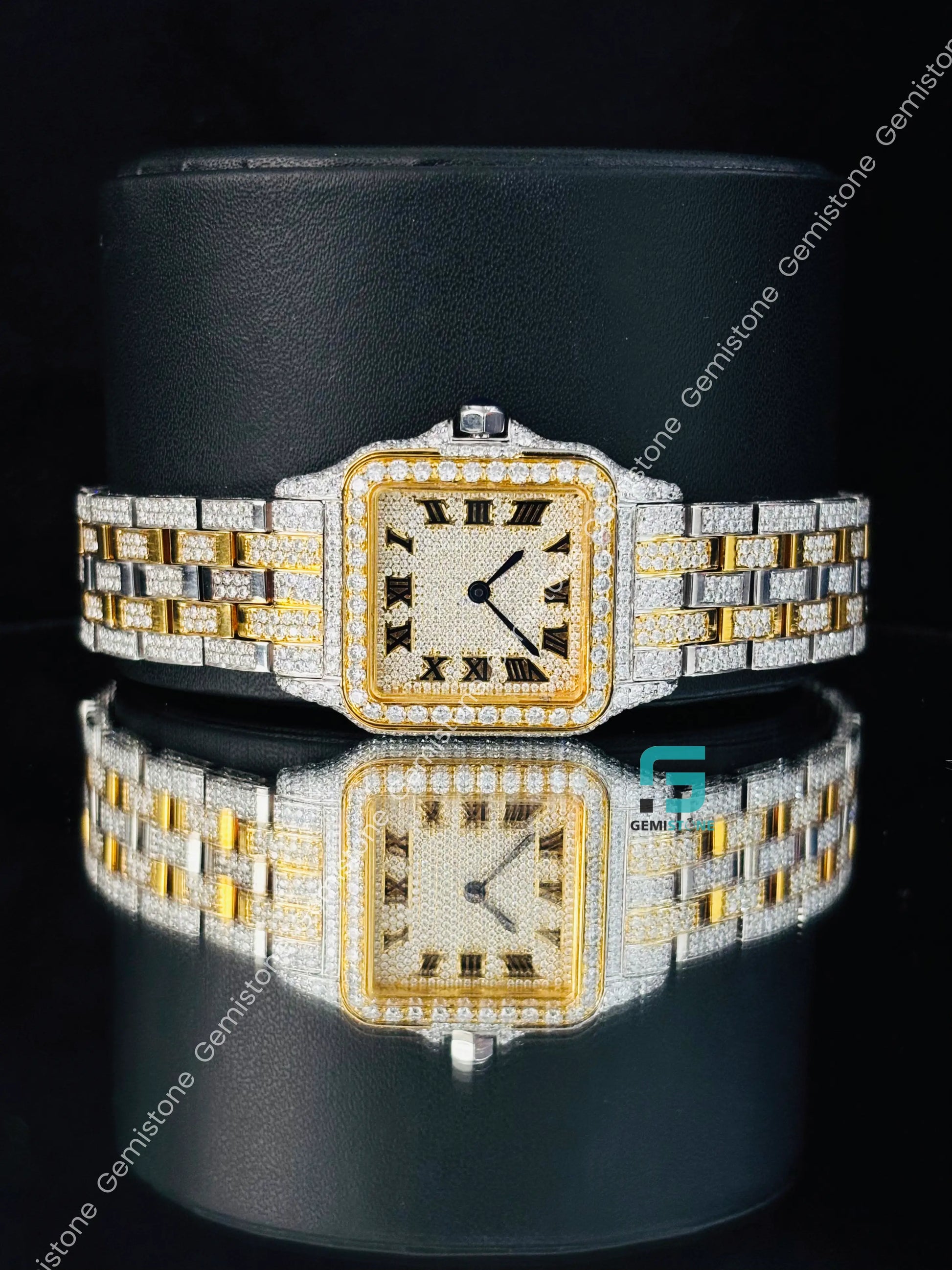 Iced Out Cartier Roman Number Moissanite Watch For Women