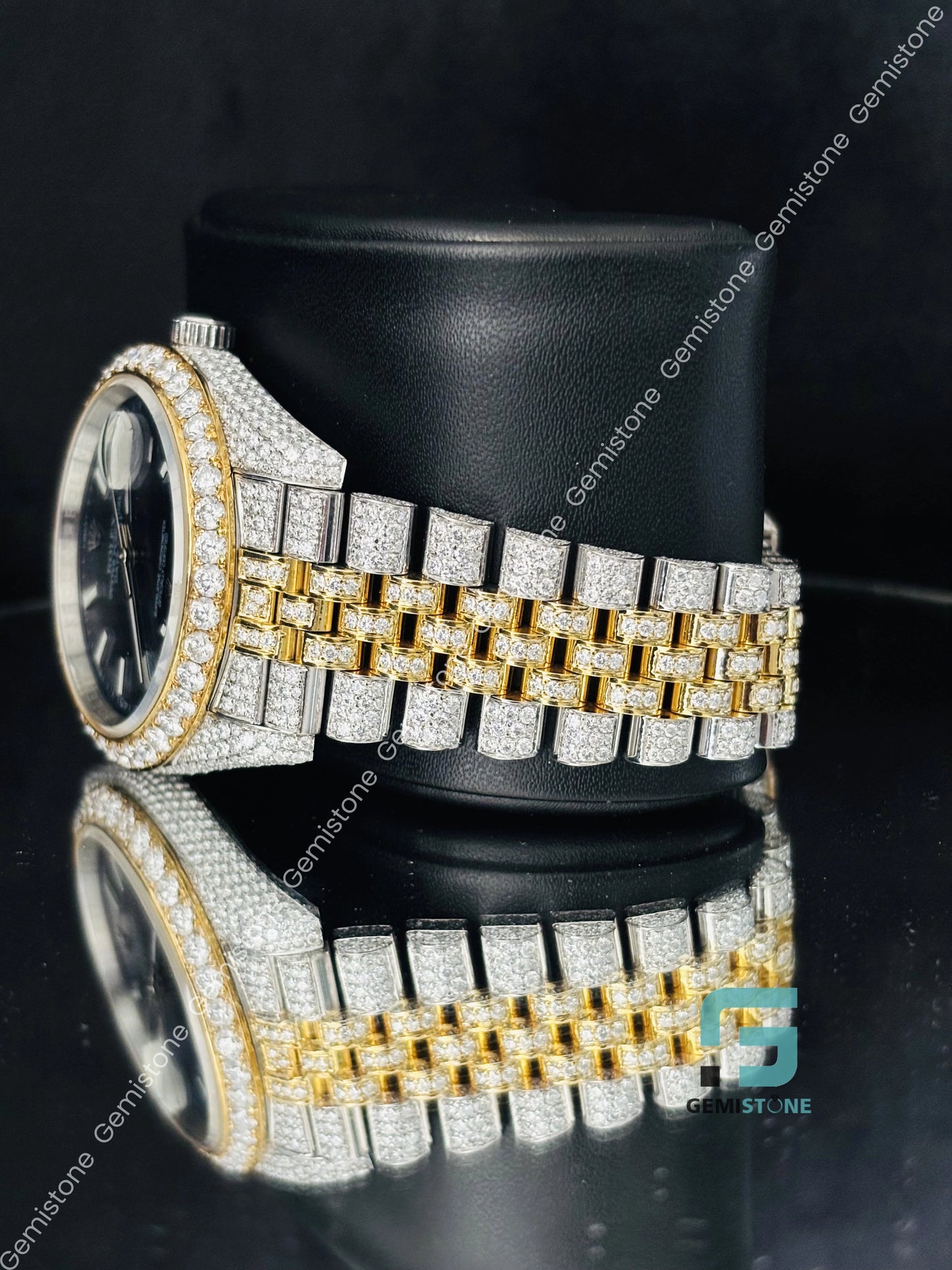 Iced Out Dual Tone Moissanite Hip Hop Watch