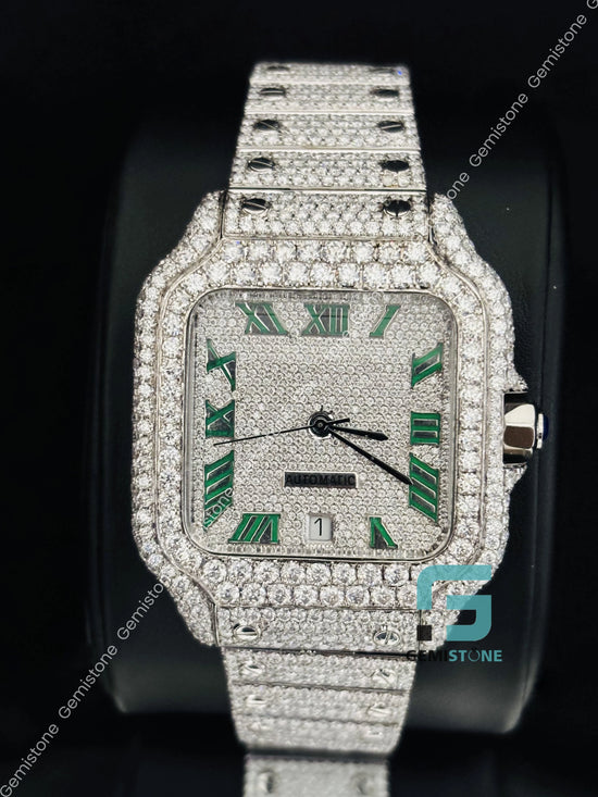 Iced Out Green Roman Number Rappers Watch