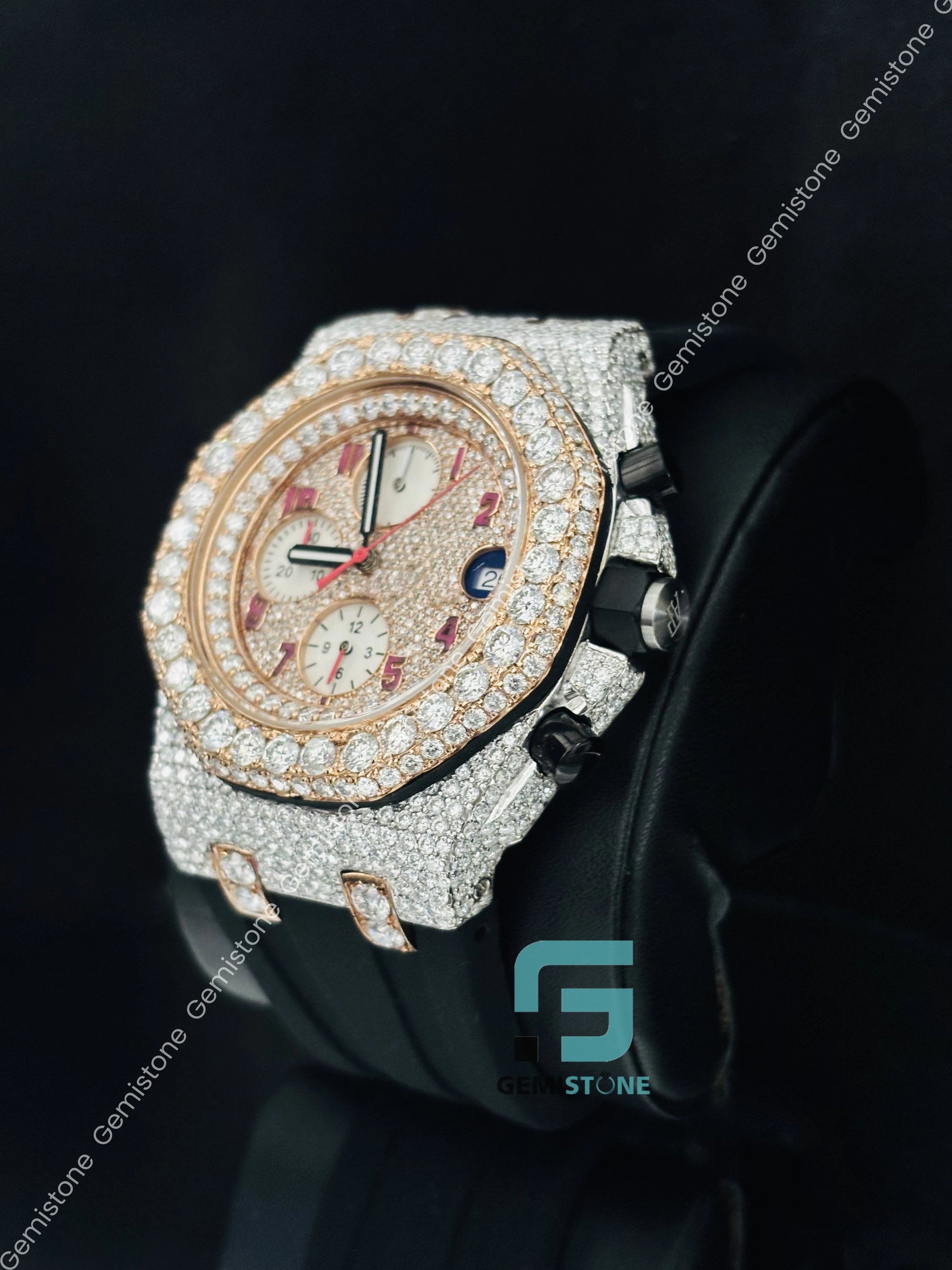 Iced Out Hip Hop Moissanite Bust Down Black Silicon Belt Watch