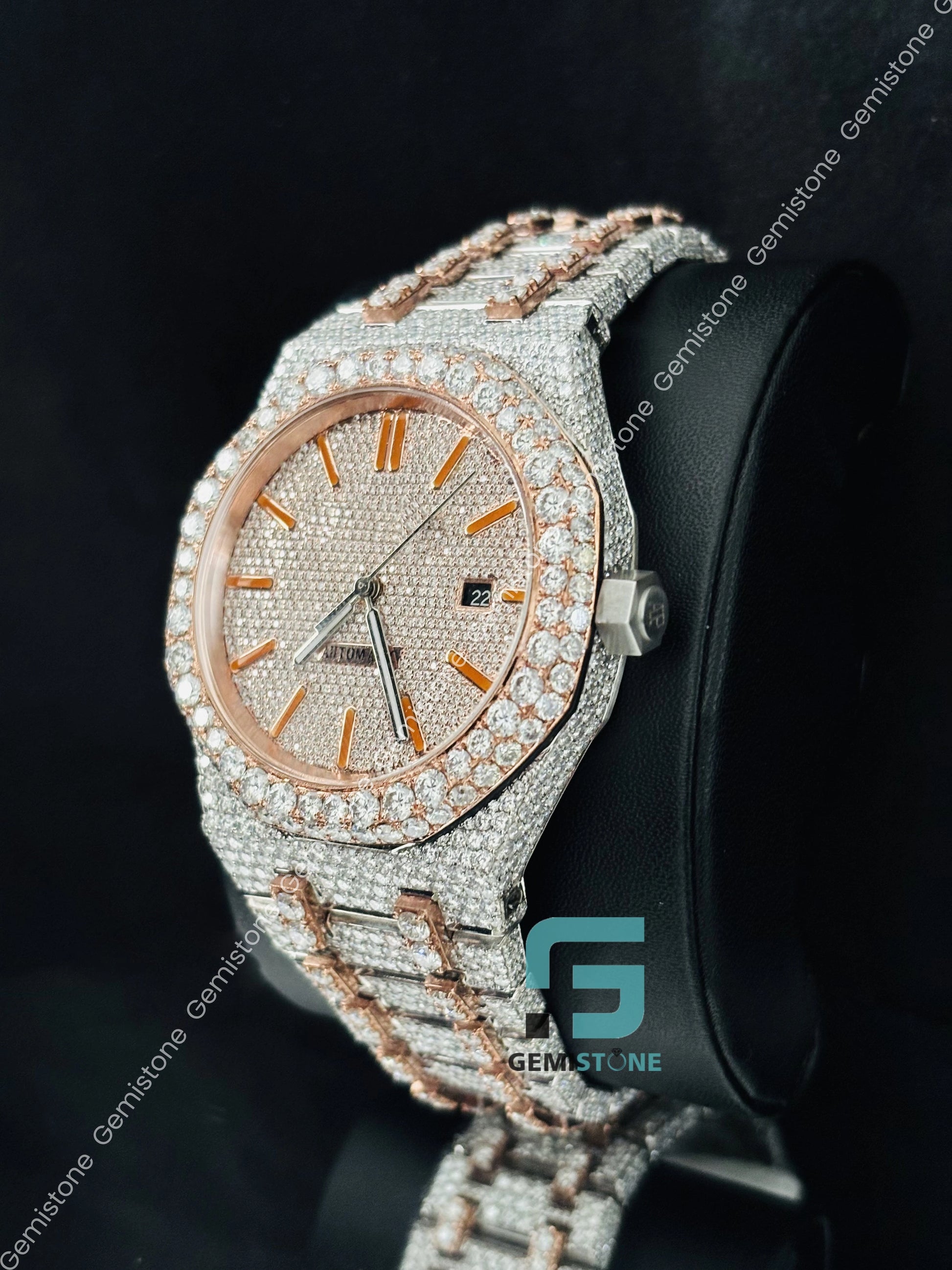 Iced Out Hip Hop Moissanite Studded Orange Bar Watch