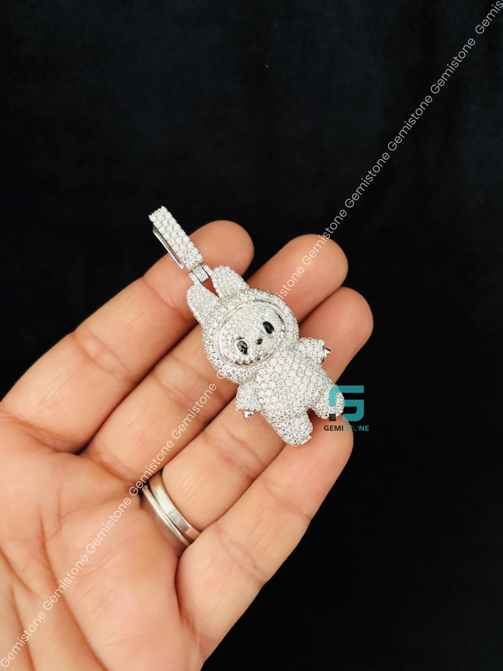 925 Silver Fully Iced Out Moissanite Labubu Pendant – Gemistone 925 Silver Fully Iced Out Moissanite Labubu Pendant – Gemistone