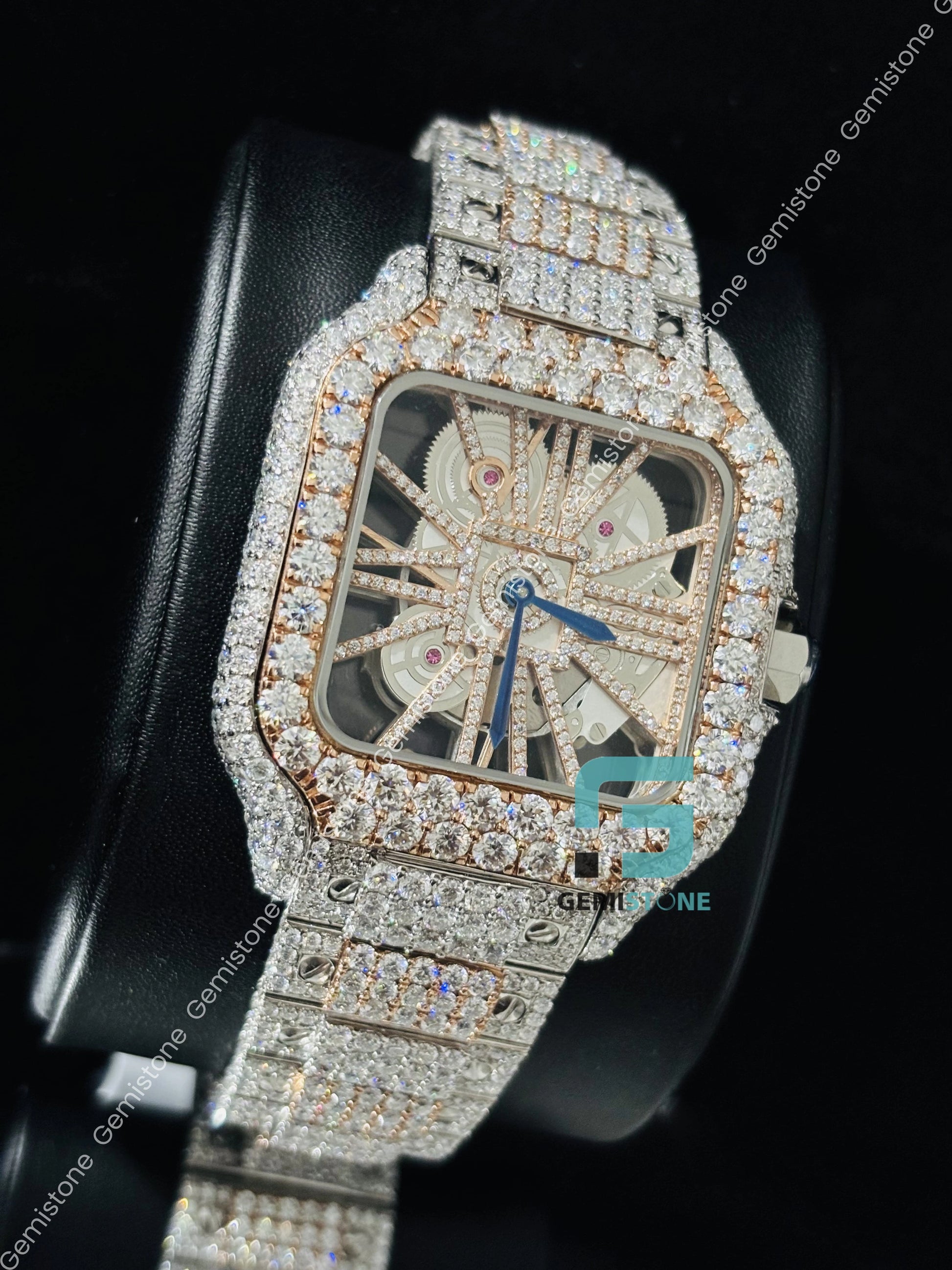 Iced Out Moissanite Bust Down Skeleton Dial Watch