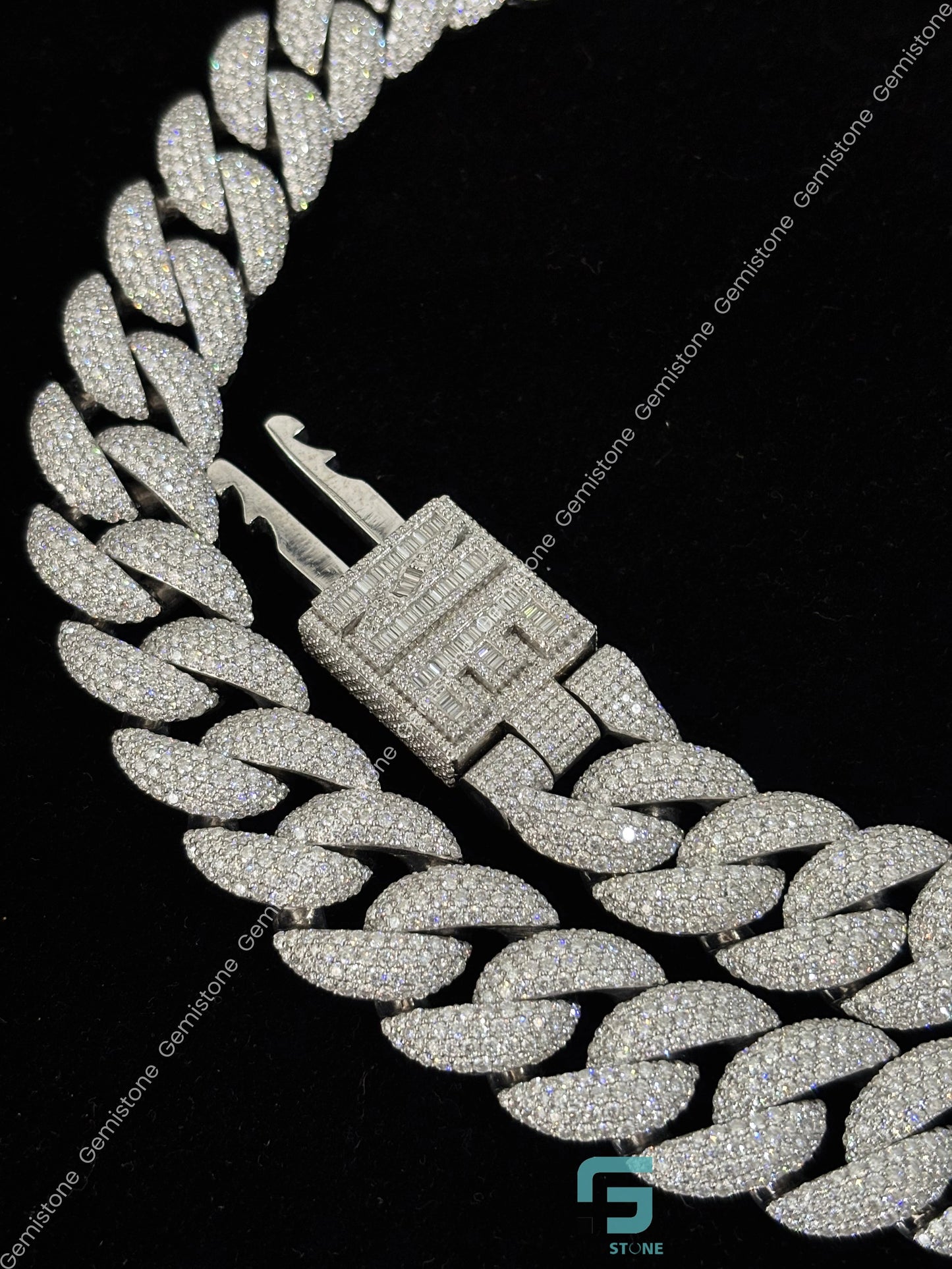 Iced Out Moissanite Cuban Link Baguette Chain