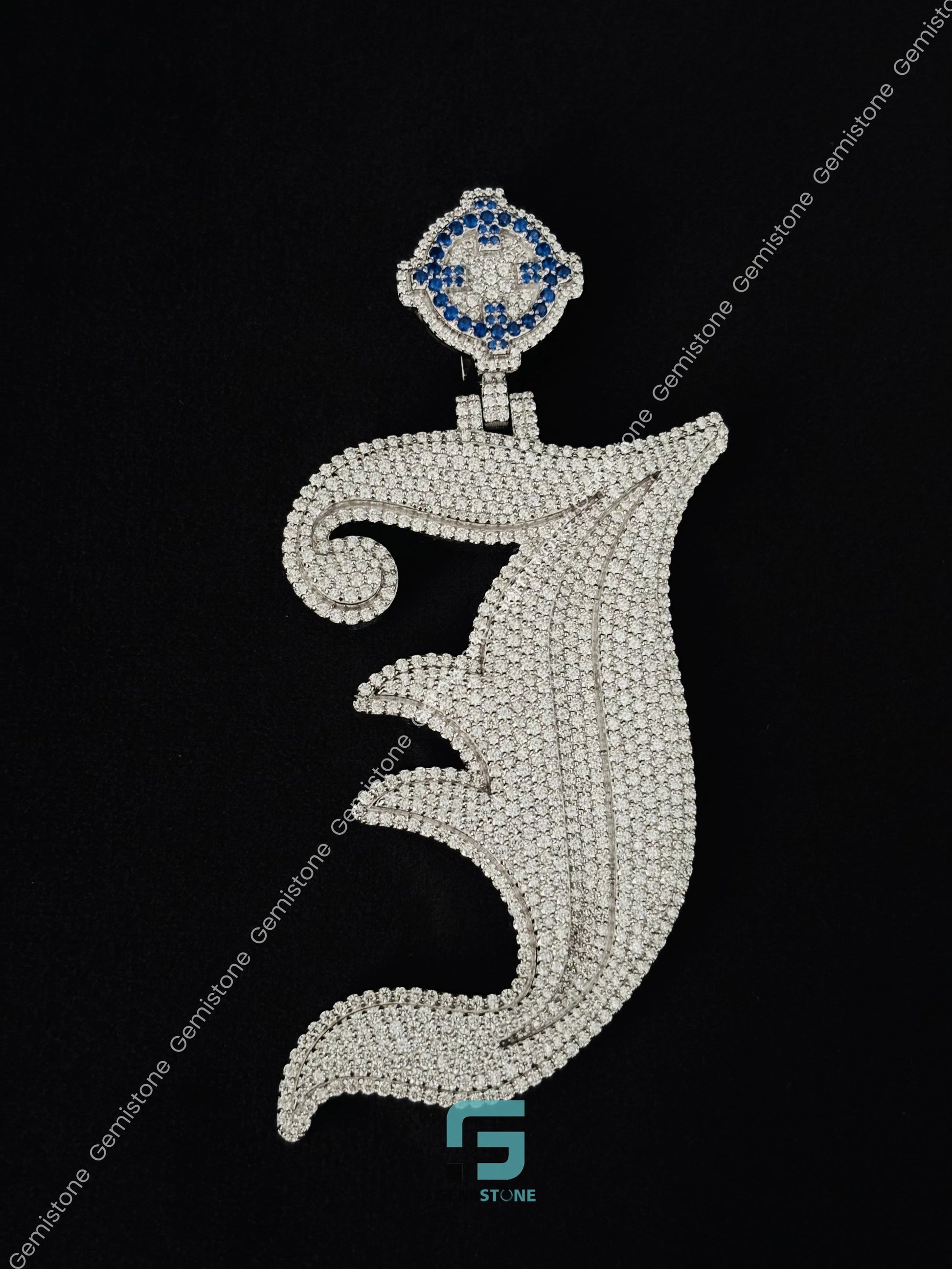 Iced Out Moissanite Custom Blue Stone Pendant