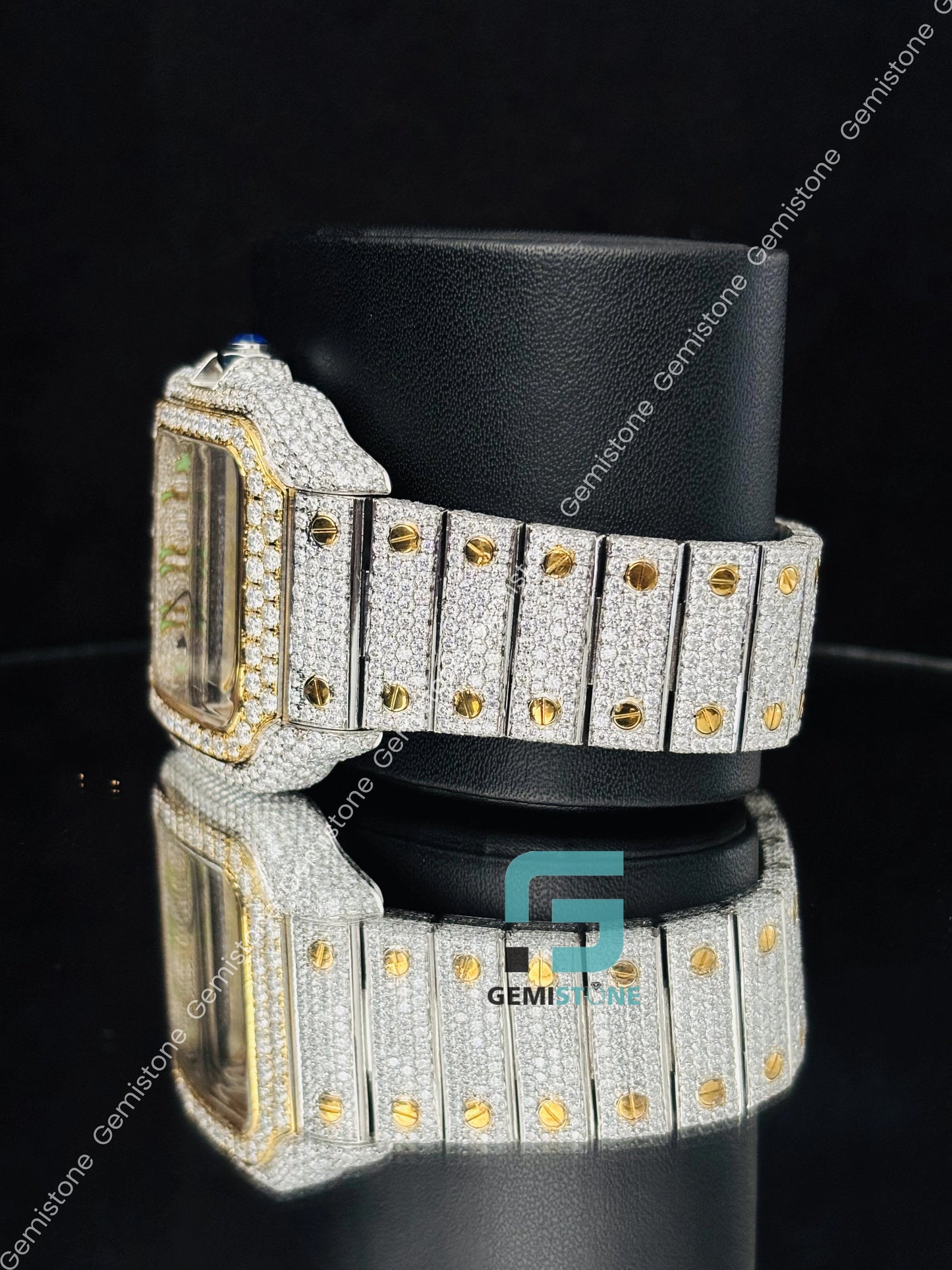 Iced Out Moissanite Hip Hop Two Tone Watch For Him