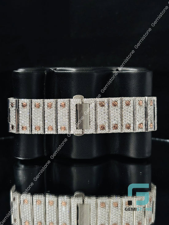 Iced Out Moissanite Pink Roman Number Watch