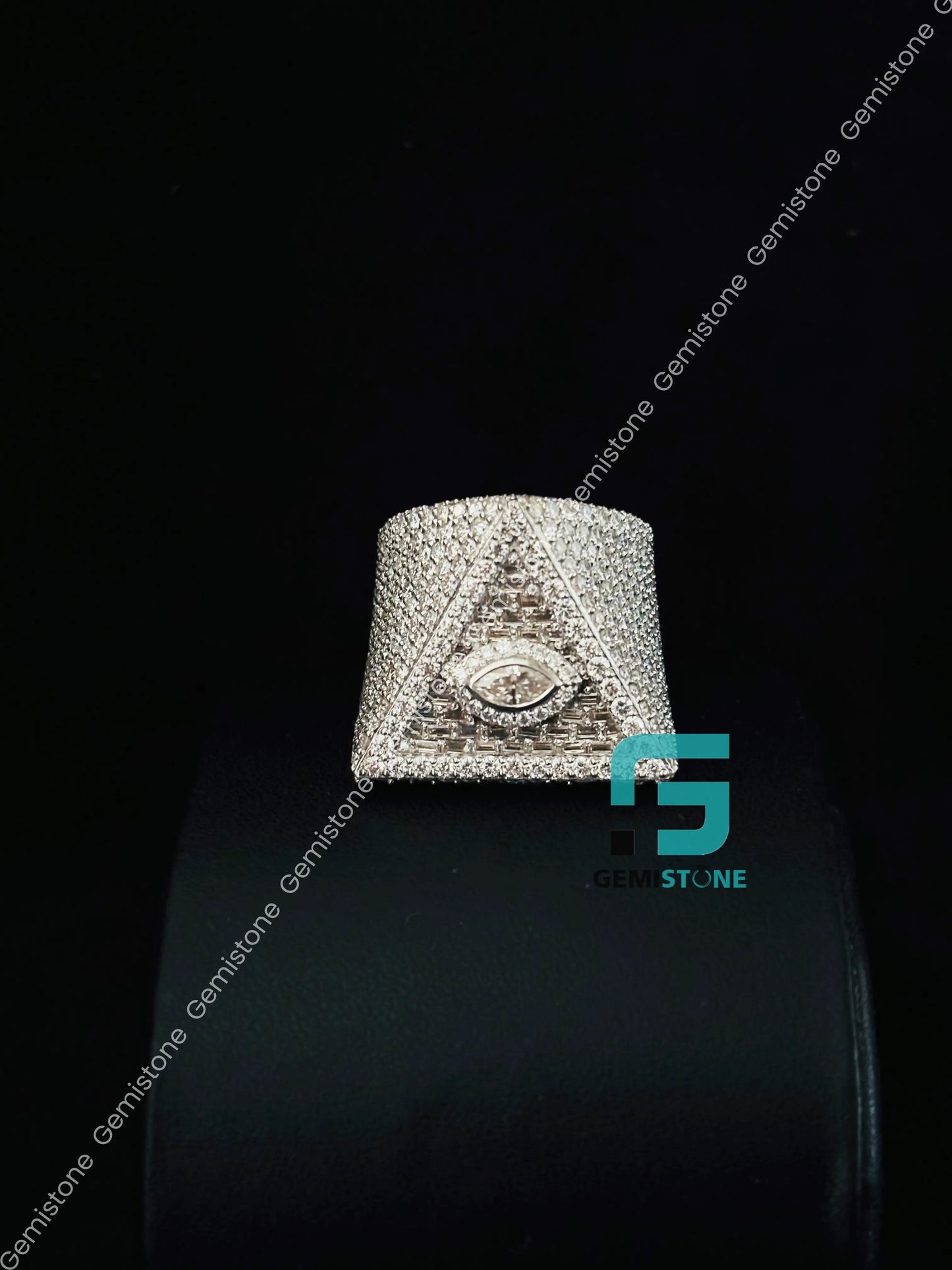 Iced Out Moissanite Pyramid Ring