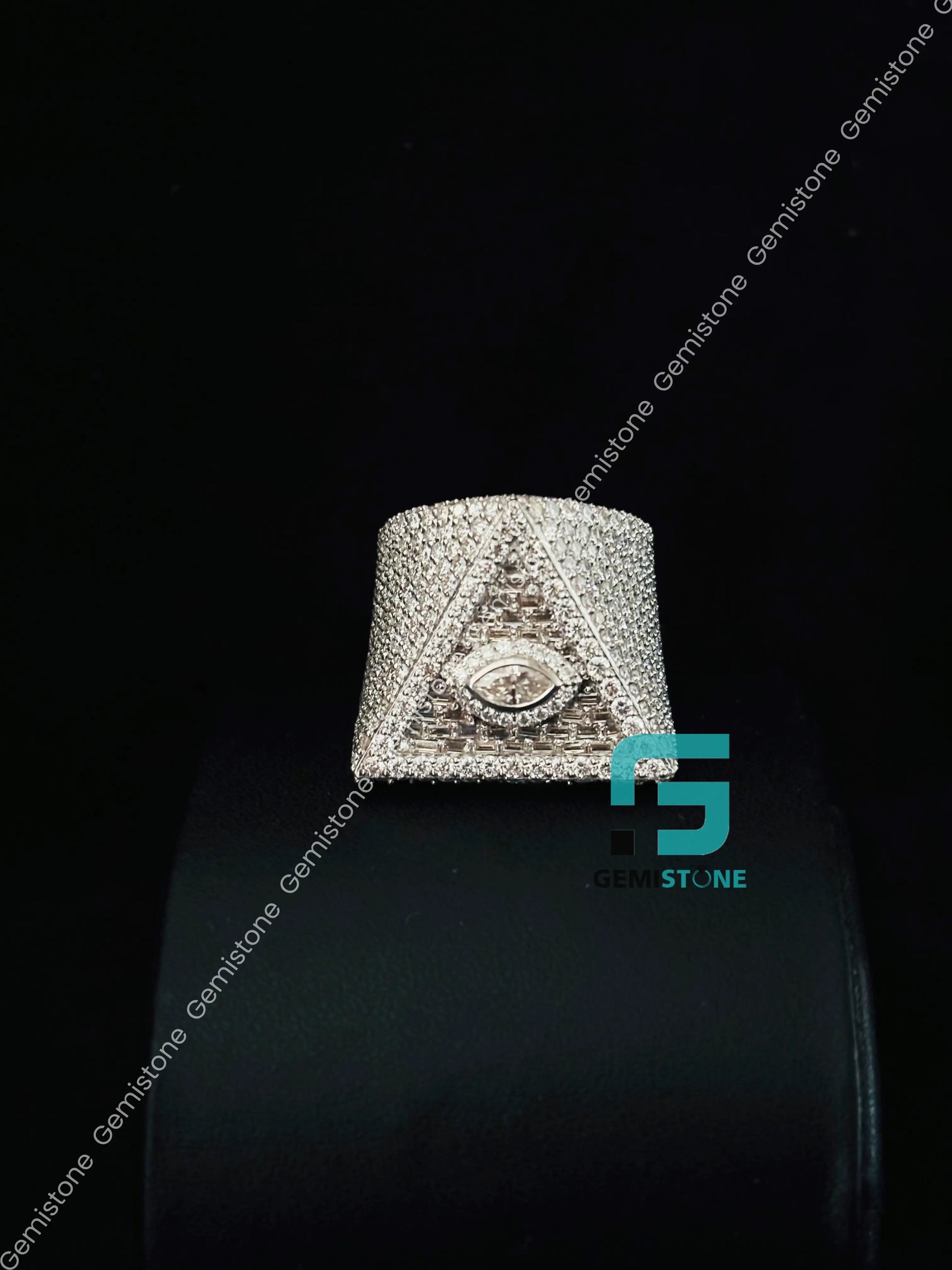 Iced Out Moissanite Pyramid Ring