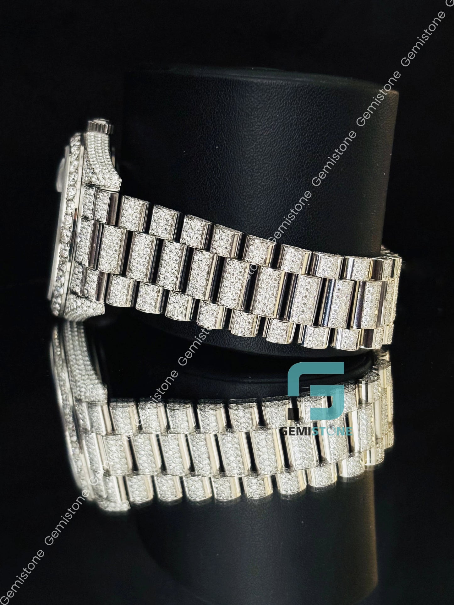Iced Out Moissanite Stainless Steel Watch for Men