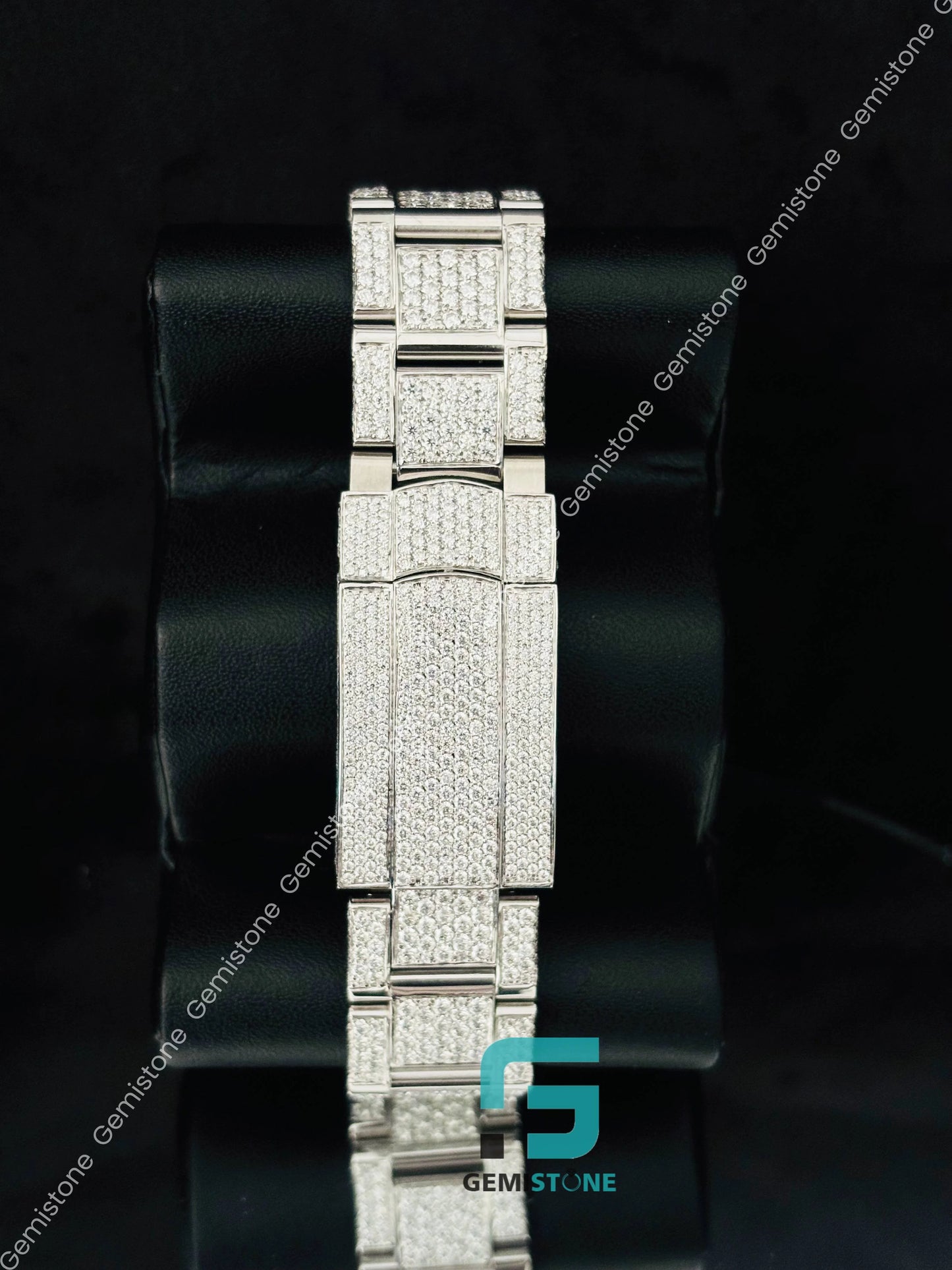 Iced Out Moissanite White Bar Watch