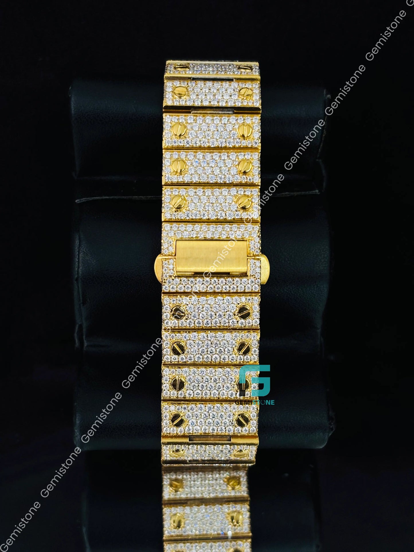 Iced Out Yellow Gold Plated Roman Number Moissanite Watch For Men