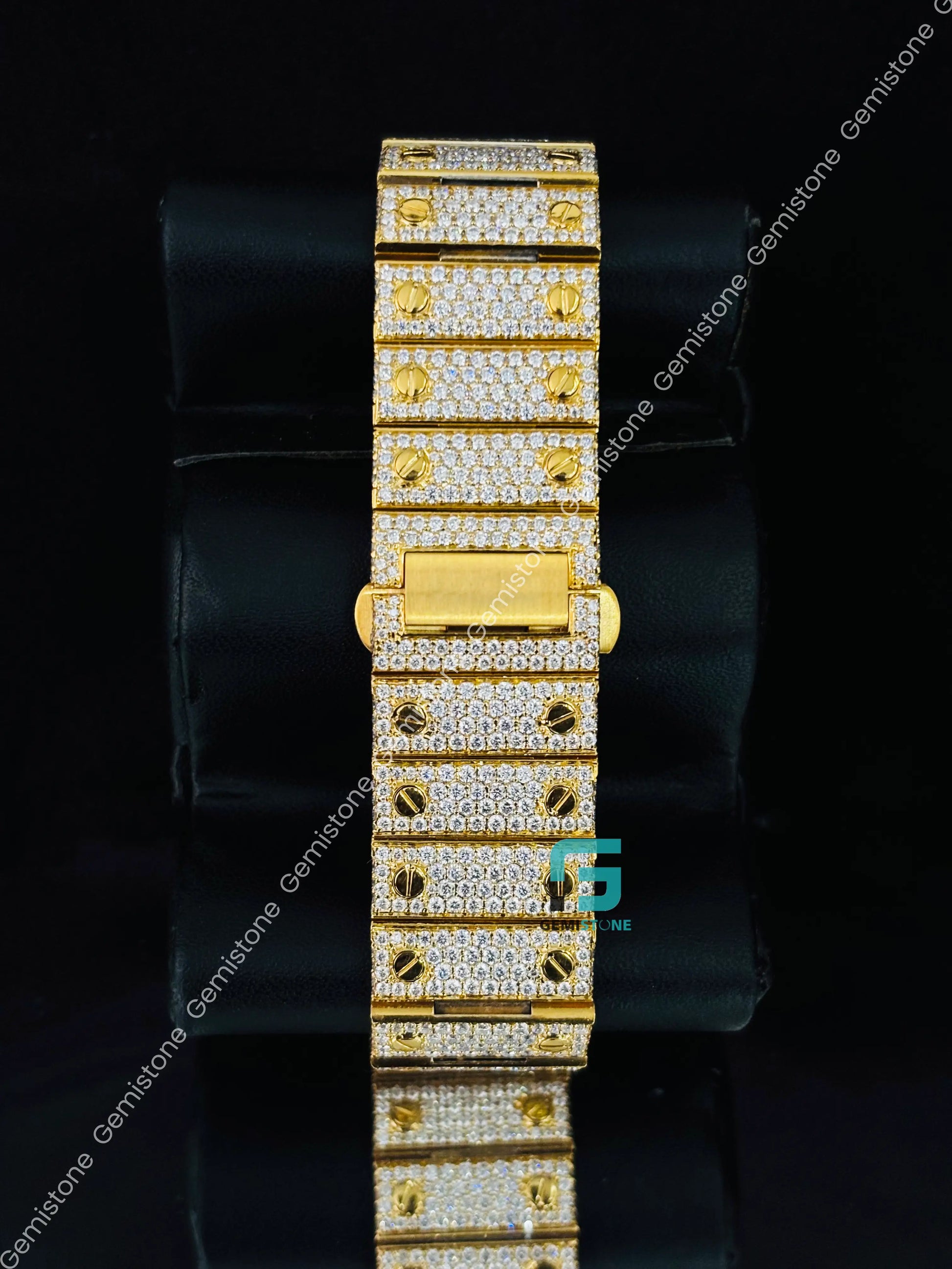 Iced Out Yellow Gold Plated Roman Number Moissanite Watch For Men