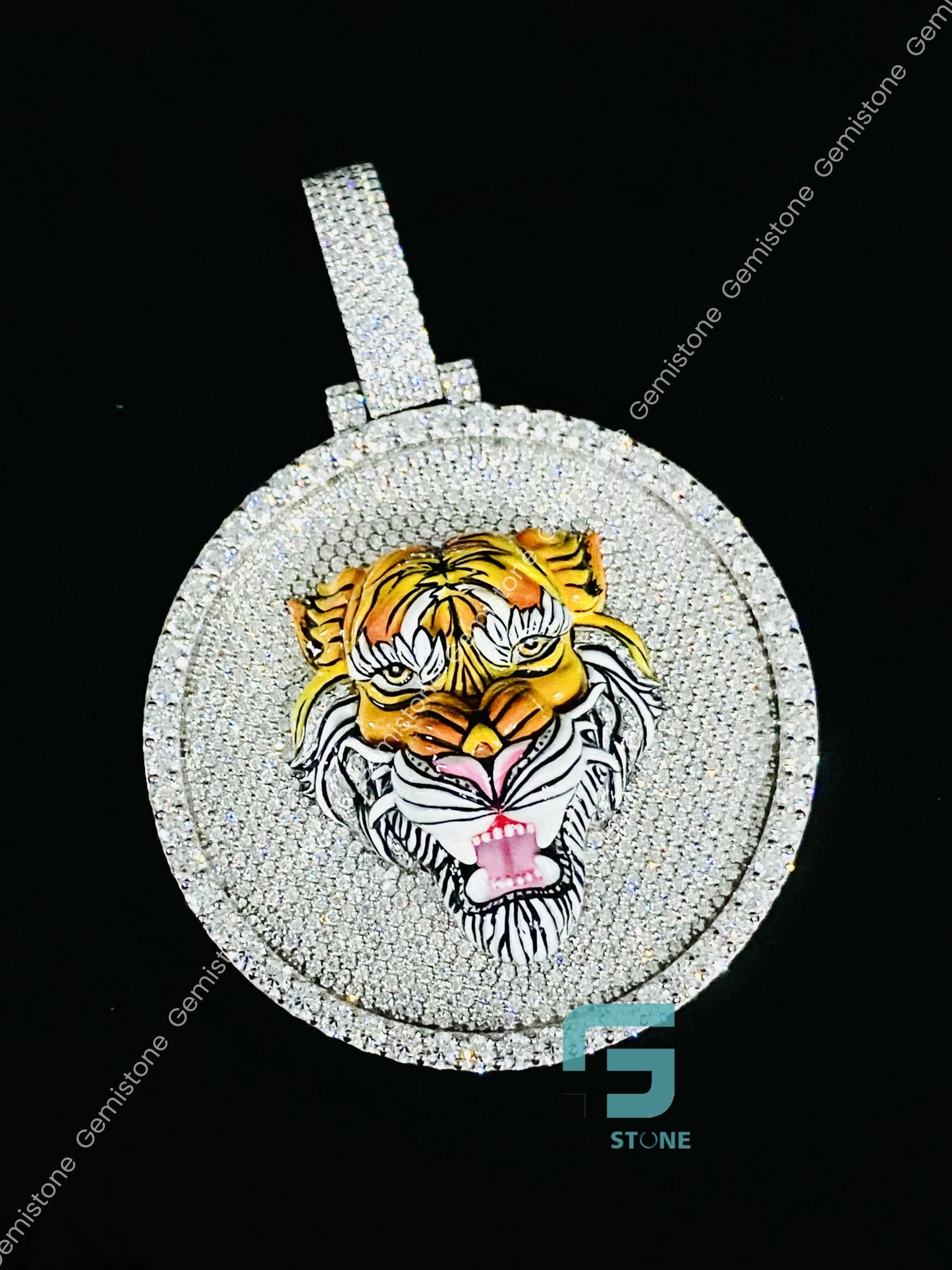 Iced out Moissanite Tiger Pendant