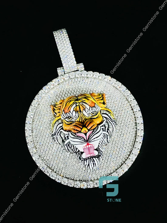 Iced out Moissanite Tiger Pendant