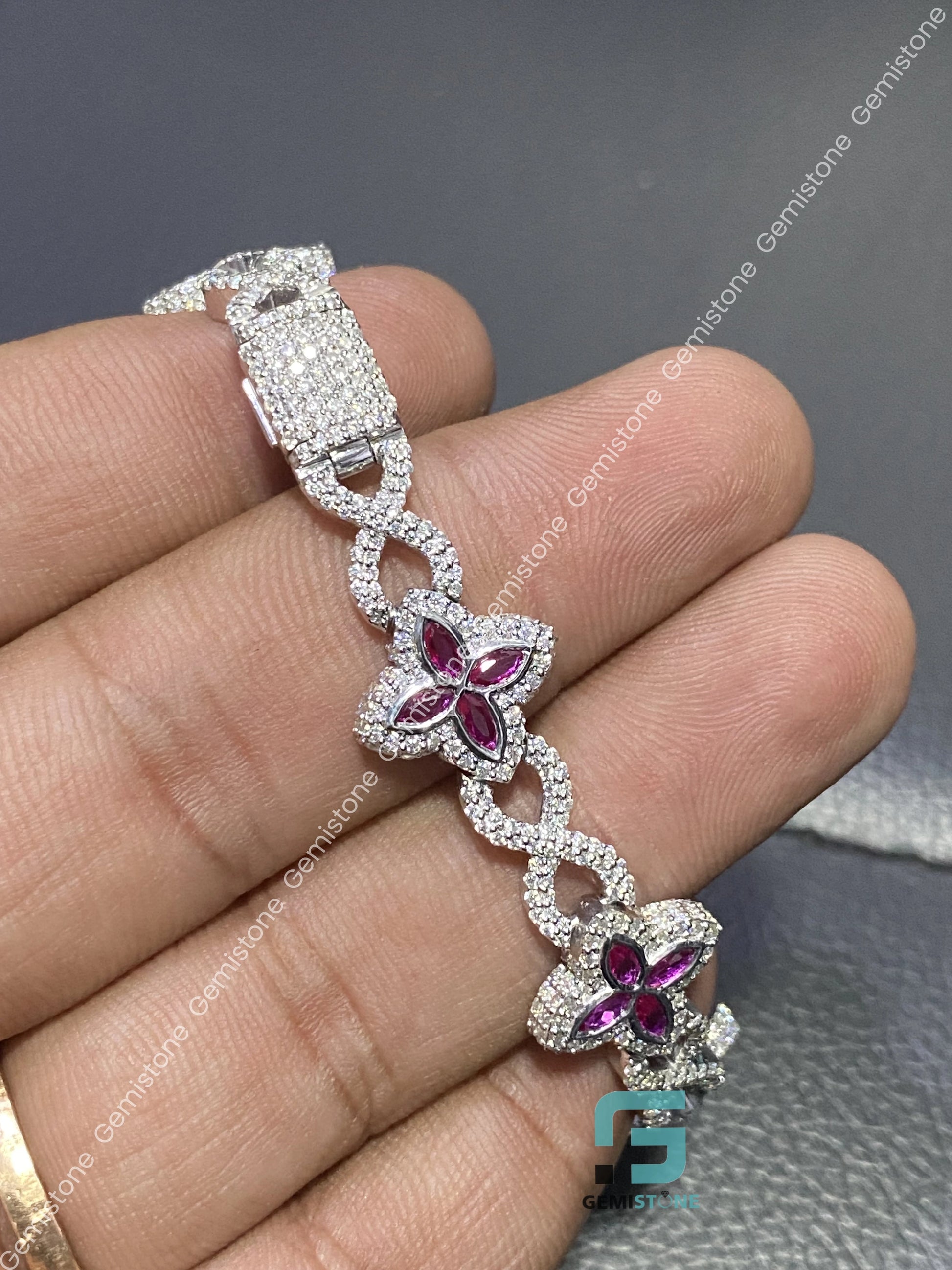 Infinity Criss Cross Pink Clover Moissanite Bracelet