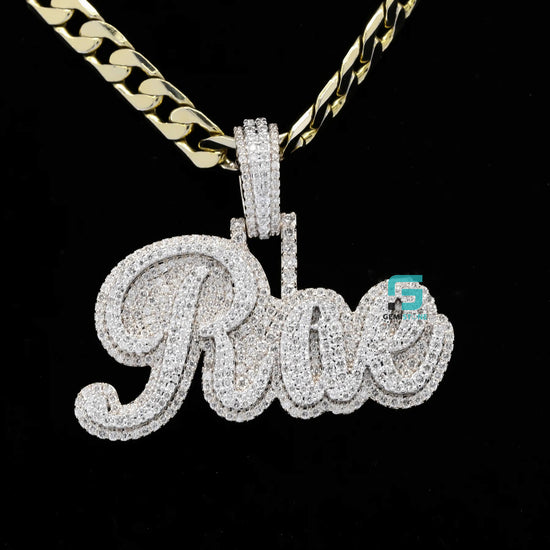 14K Gold Fully Iced Out VVS Moissanite Diamond Letter Pendant