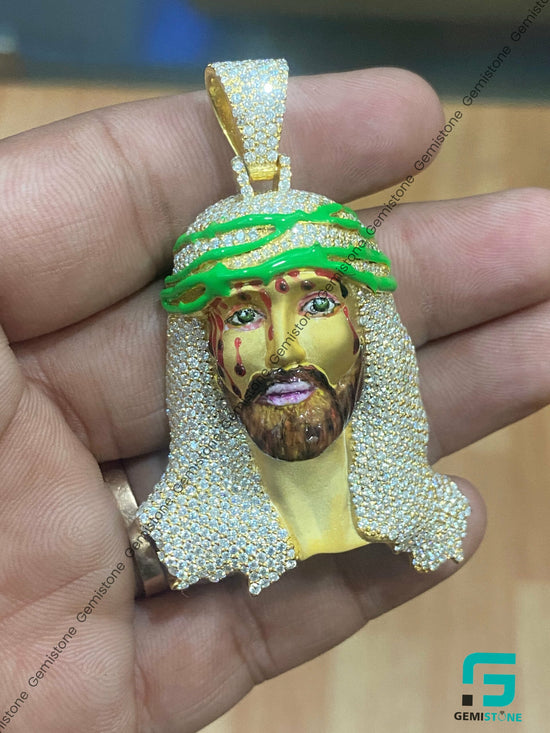 3D Iced Moissanite Jesus Head Pendant