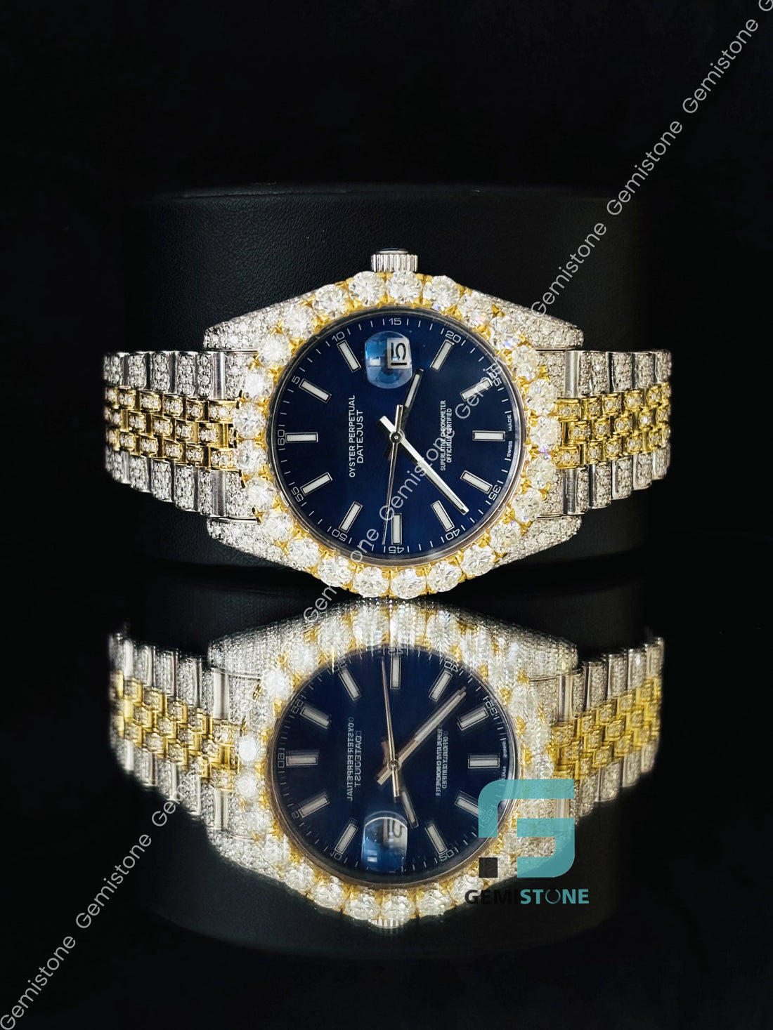 Jubilee Strap Moissanite Iced Out Dual Tone Hip Hop Watch