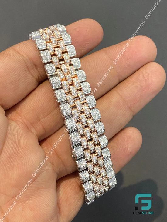 Elegant Men's 41MM Two Tone Fully Iced Out D VVS Moissanite Watch