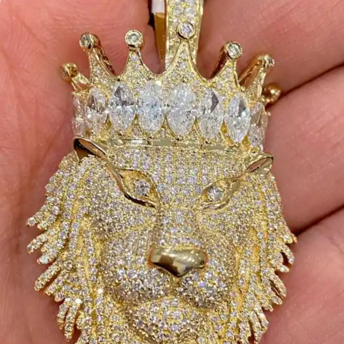 Bust Down Moissanite Diamond Lion Crown Pendant