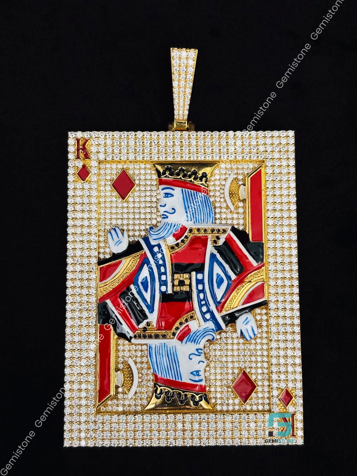 925 Yellow Gold Plated Moissanite King Card Pendant
