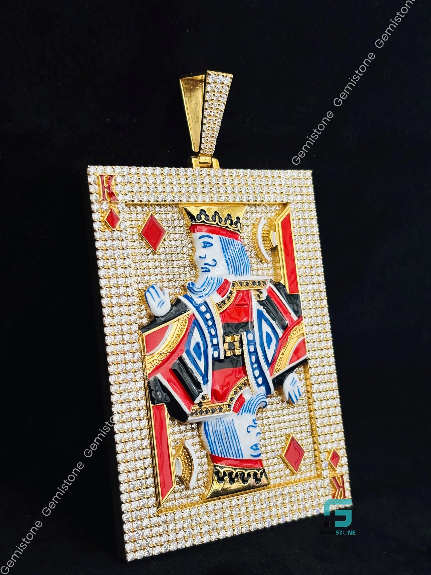 925 Yellow Gold Plated Moissanite King Card Pendant