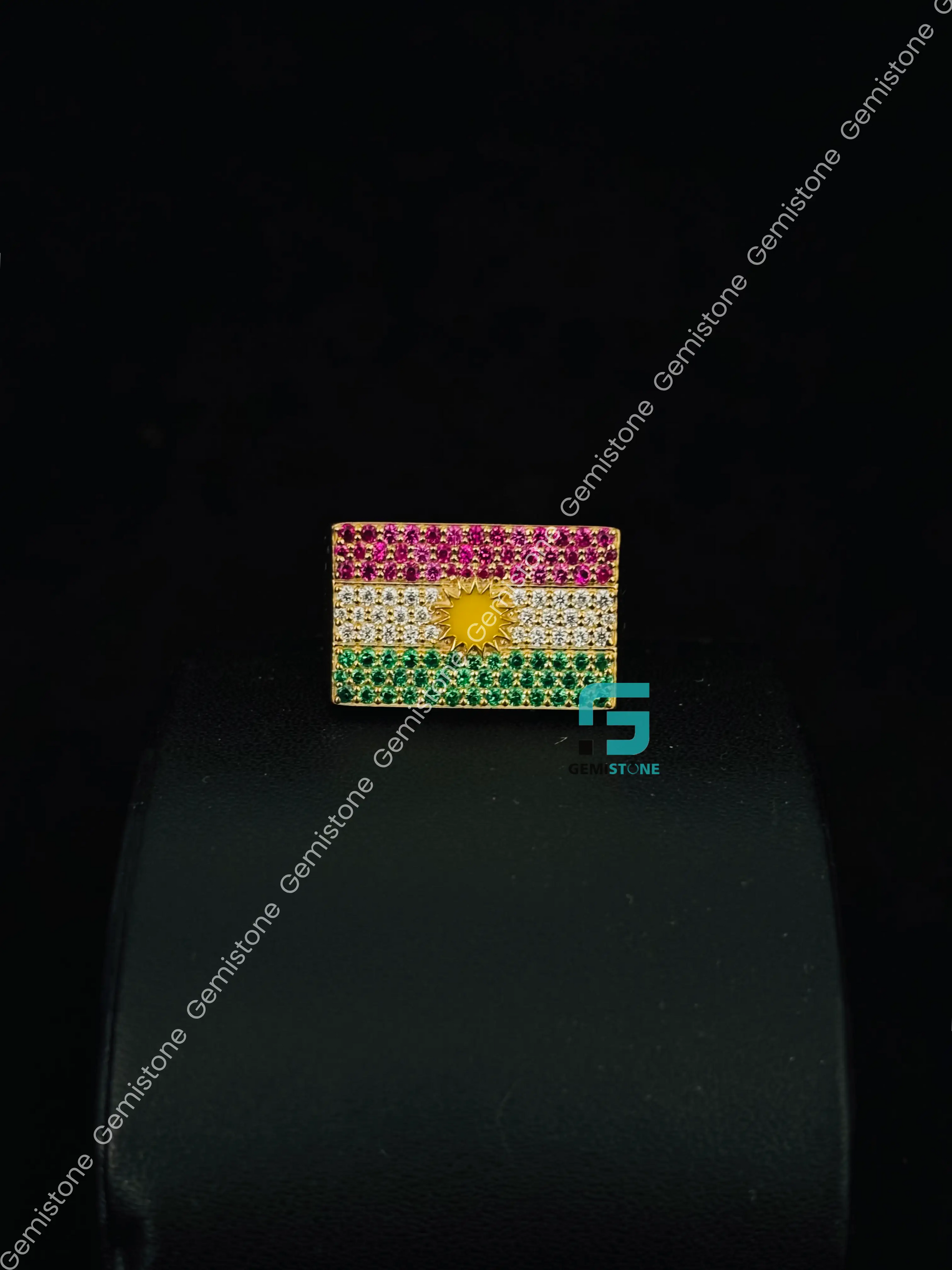 Kurdistan Flag Moissanite Hip Hop Ring