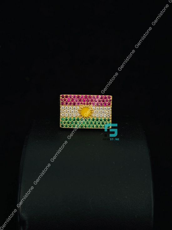Kurdistan Flag Moissanite Hip Hop Ring