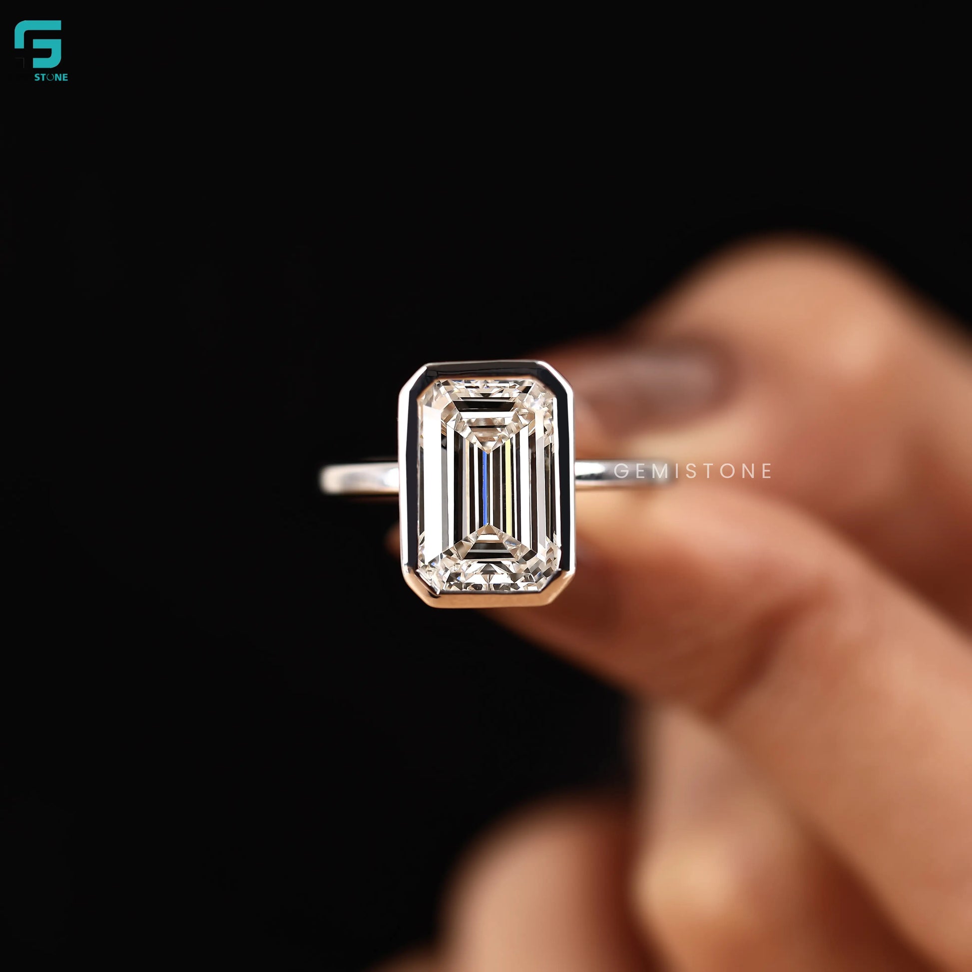 Lab Diamond Emerald Cut Simple Solitare Wedding Ring